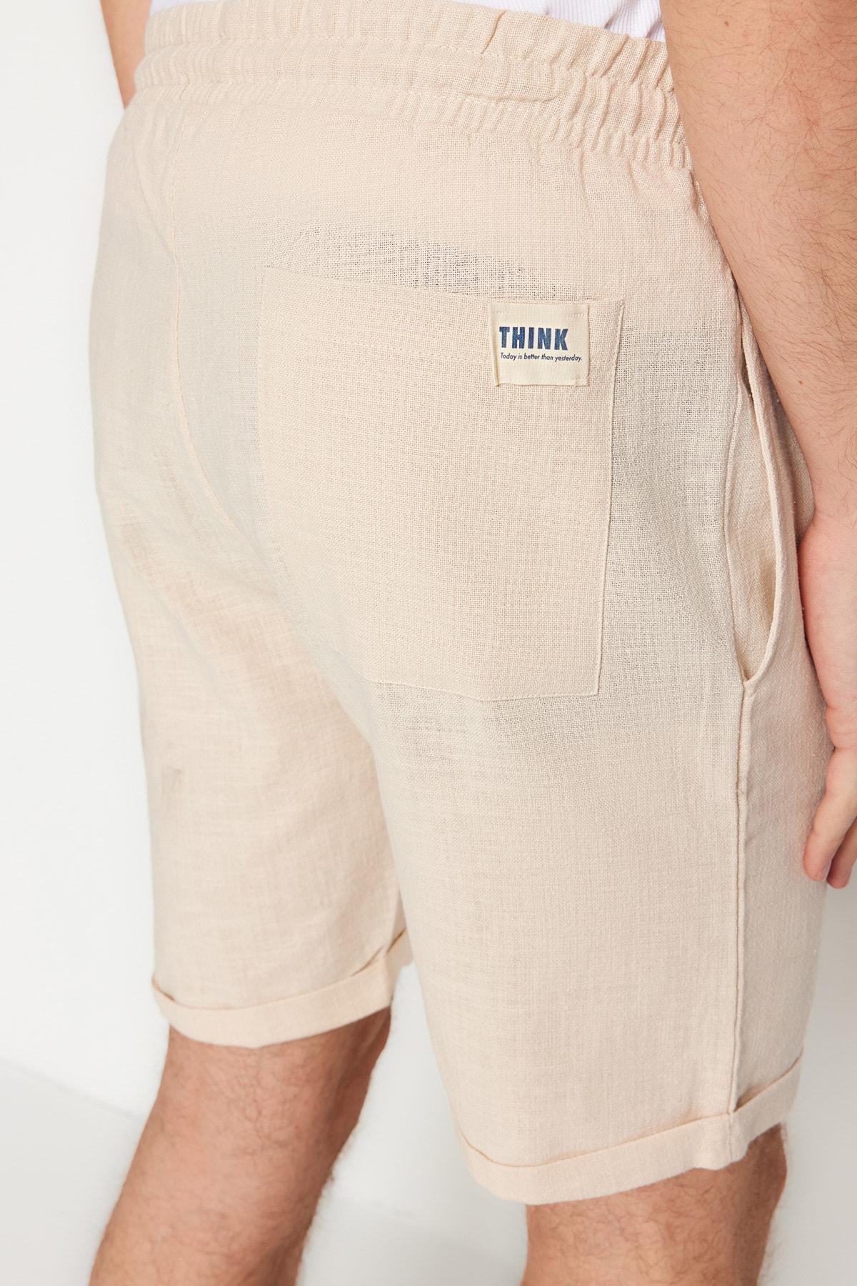 Trendyol - Beige Mid Waist Straight Shorts