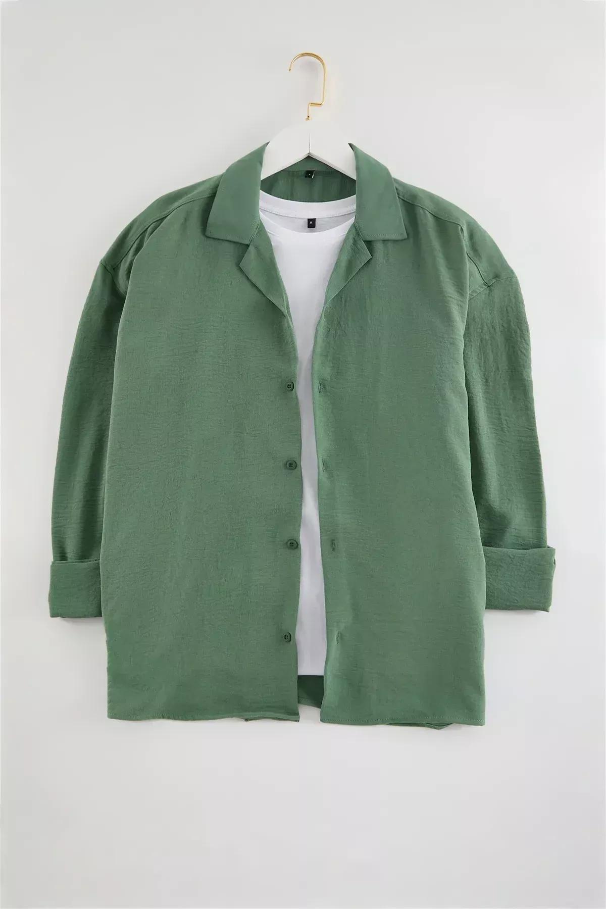 Green Linen Wide Collar shirt, , large image number 13