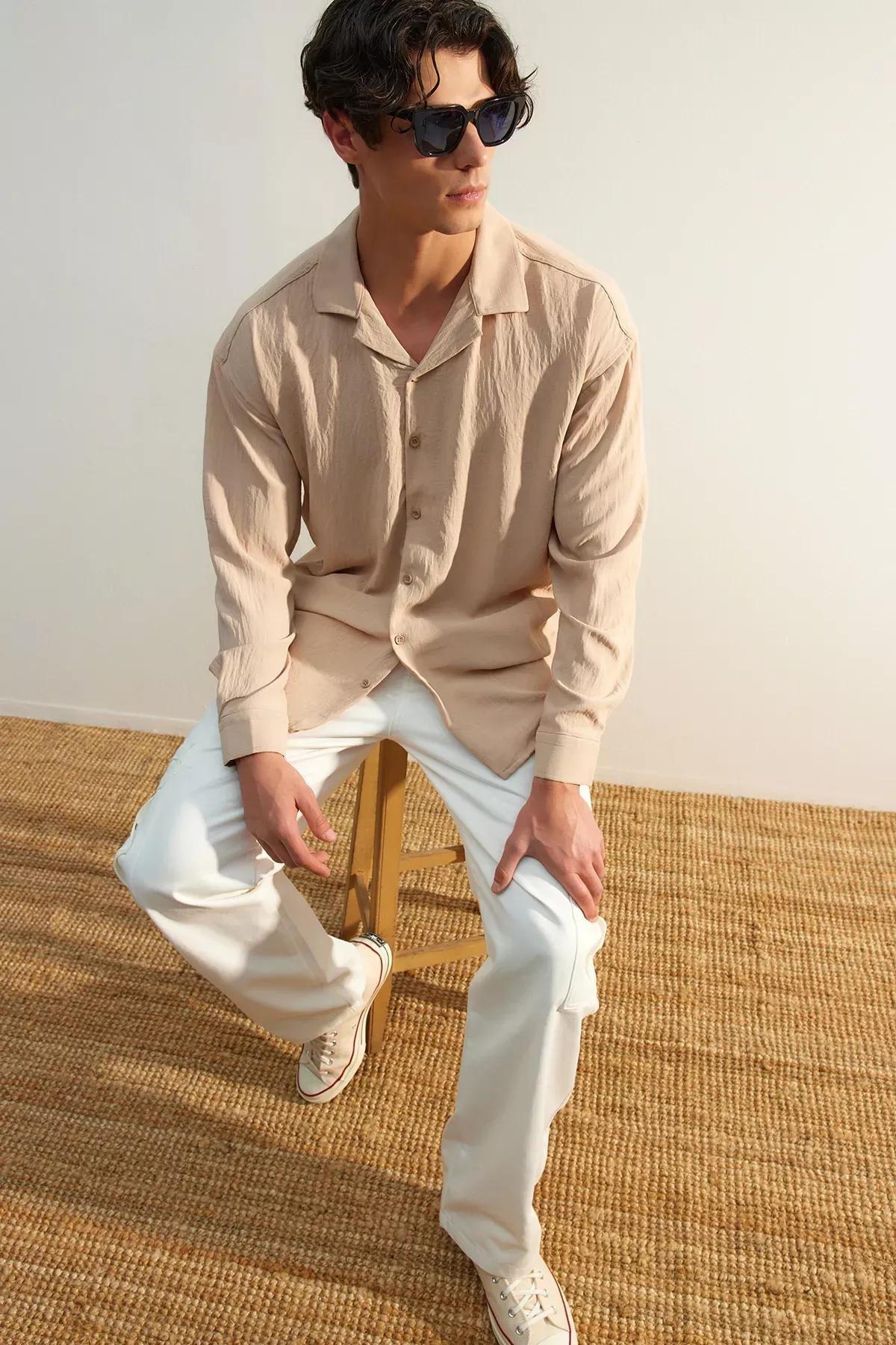 Beige Oversize Shirt, Beige, medium