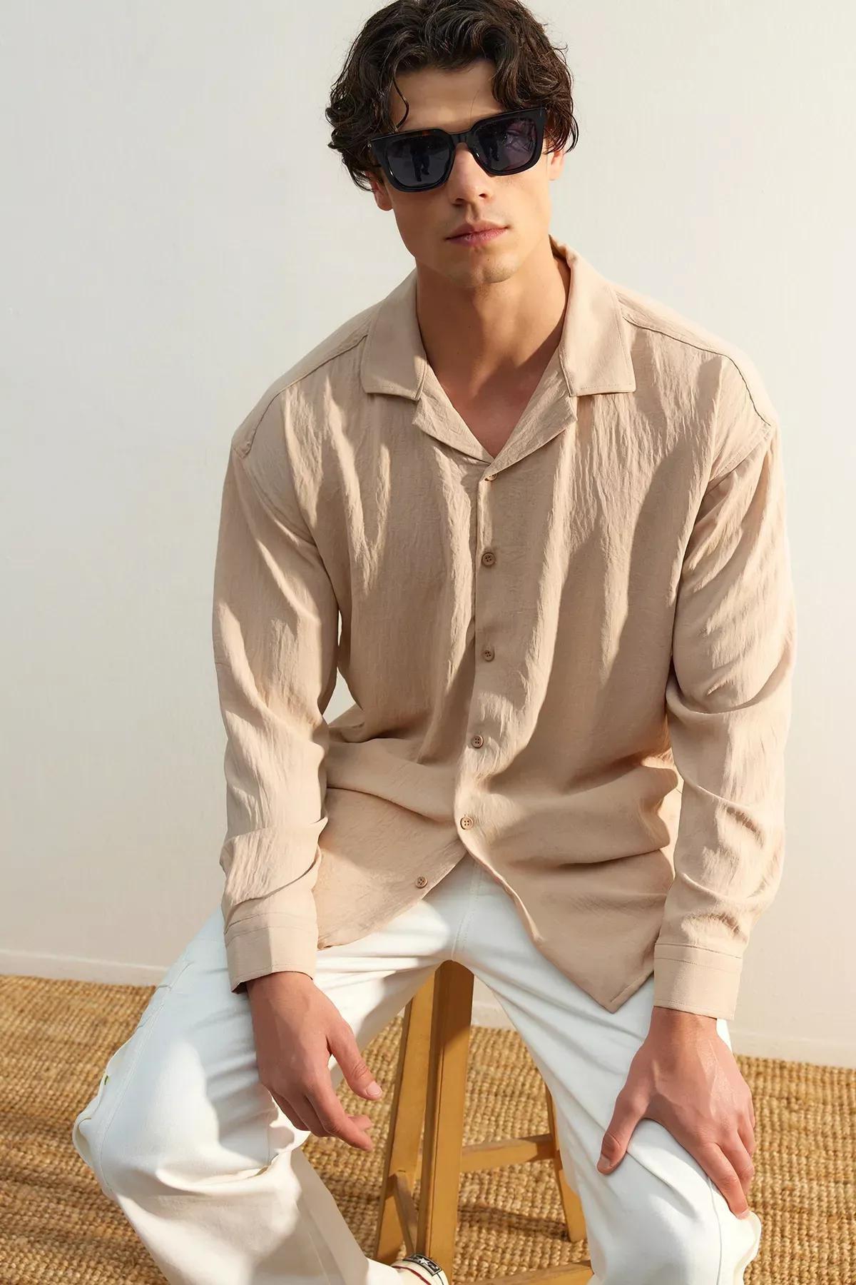 Beige Oversize Shirt, Beige, medium