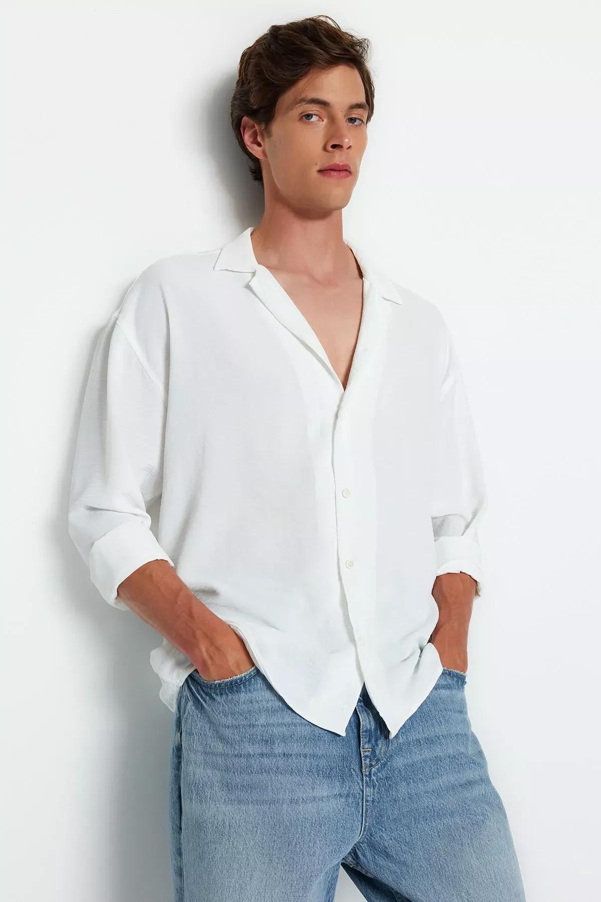 White Oversize Shirt, White, medium