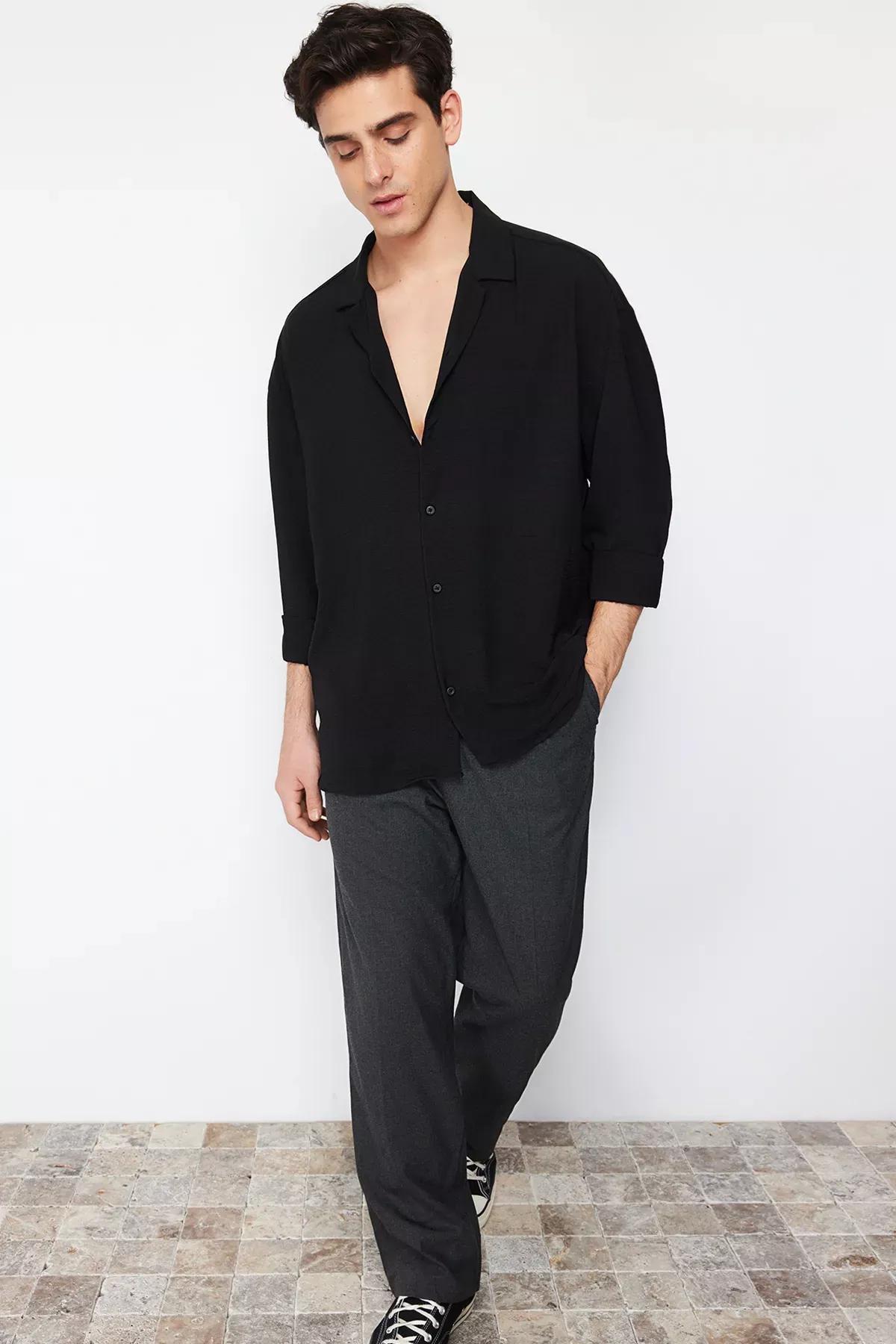 Black Buttoned Shirt, Black, medium