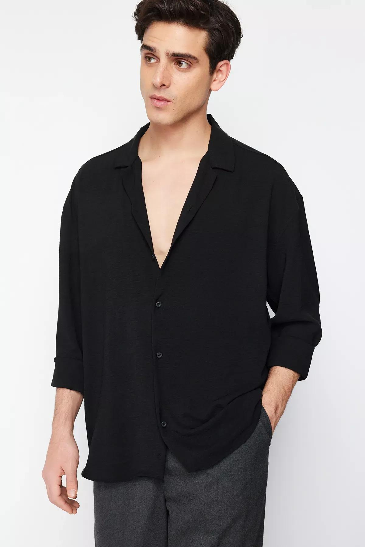 Black Buttoned Shirt, Black, medium
