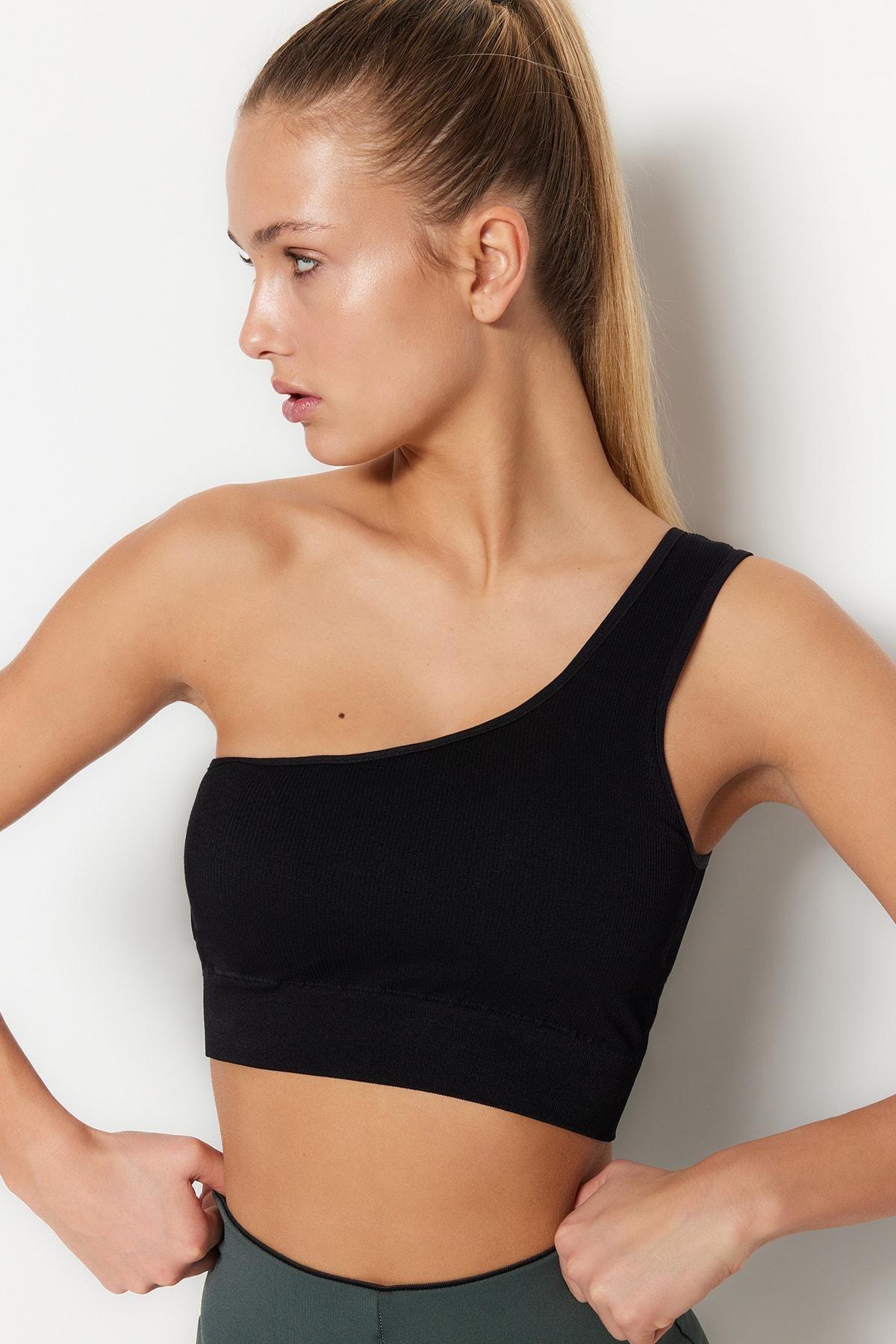 Black Seamless Single Knitted Sports Bra, , large image number 2