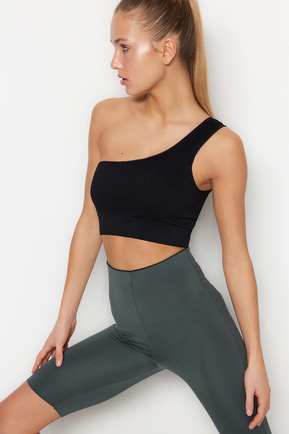 Black Seamless Single Knitted Sports Bra, , large image number 4