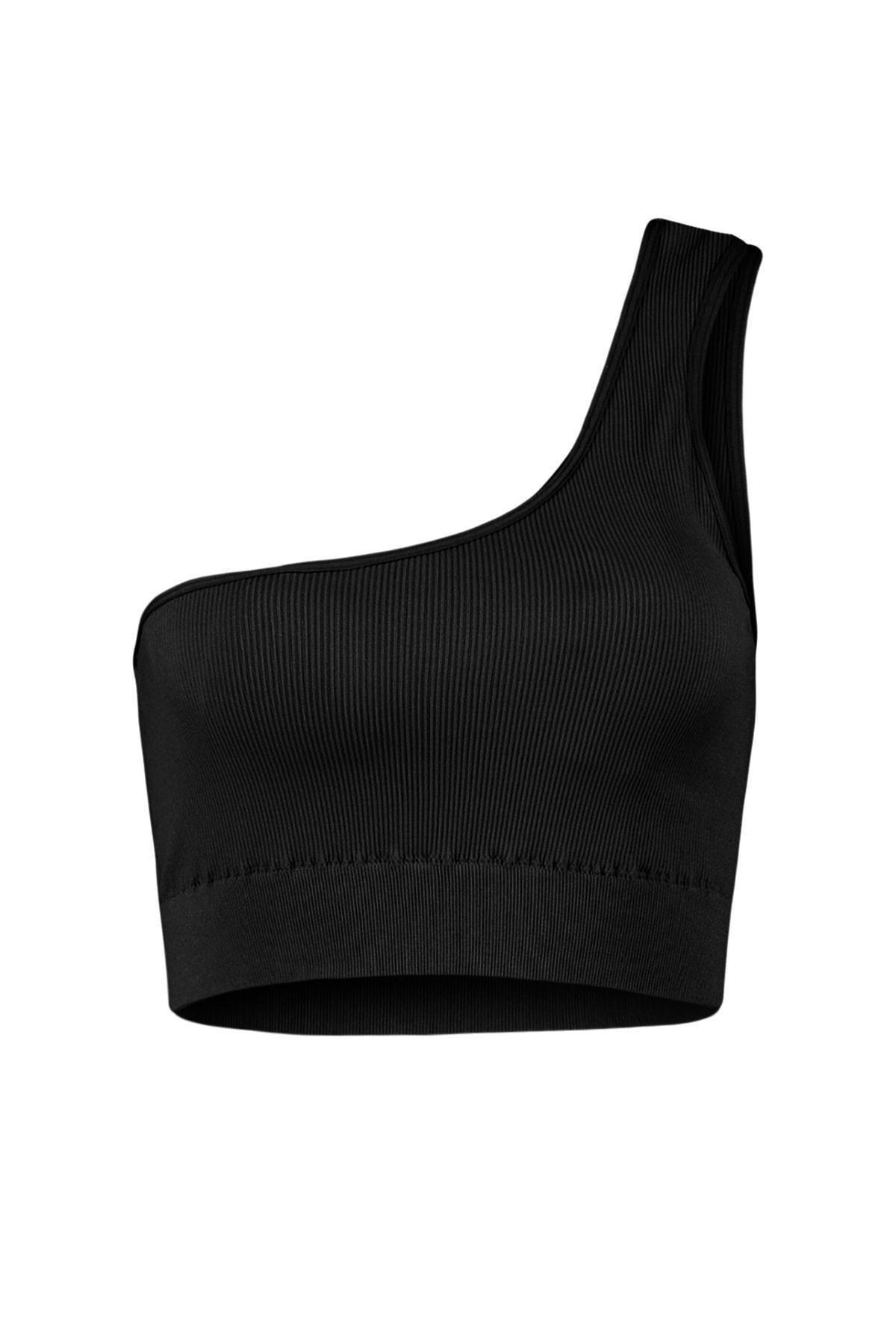 Black Seamless Single Knitted Sports Bra, , large image number 5