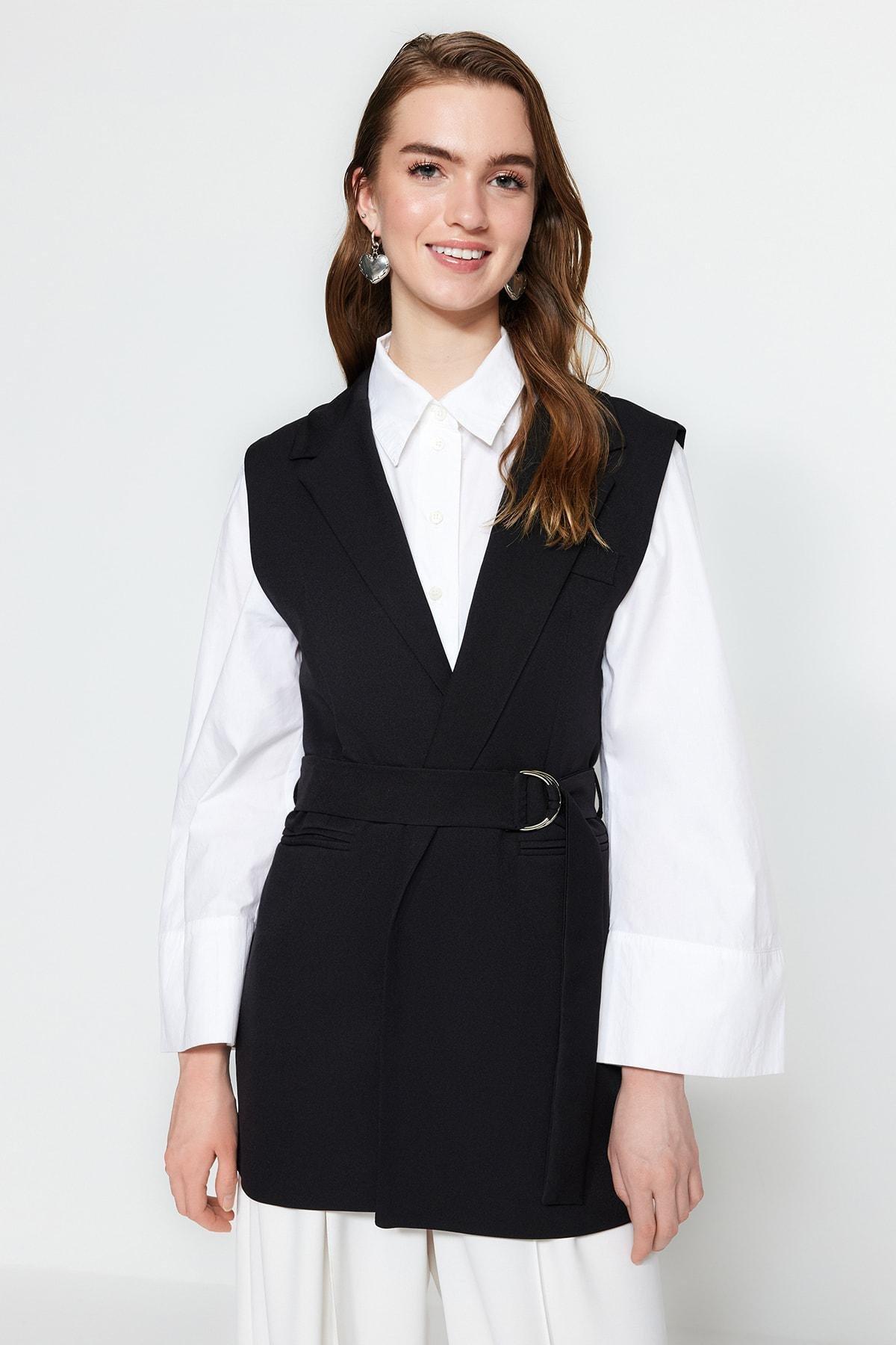 Black Lapel Collar Vest, , large image number 0