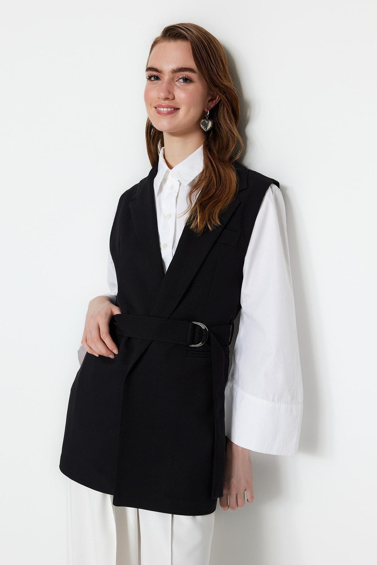 Black Lapel Collar Vest, , large image number 1