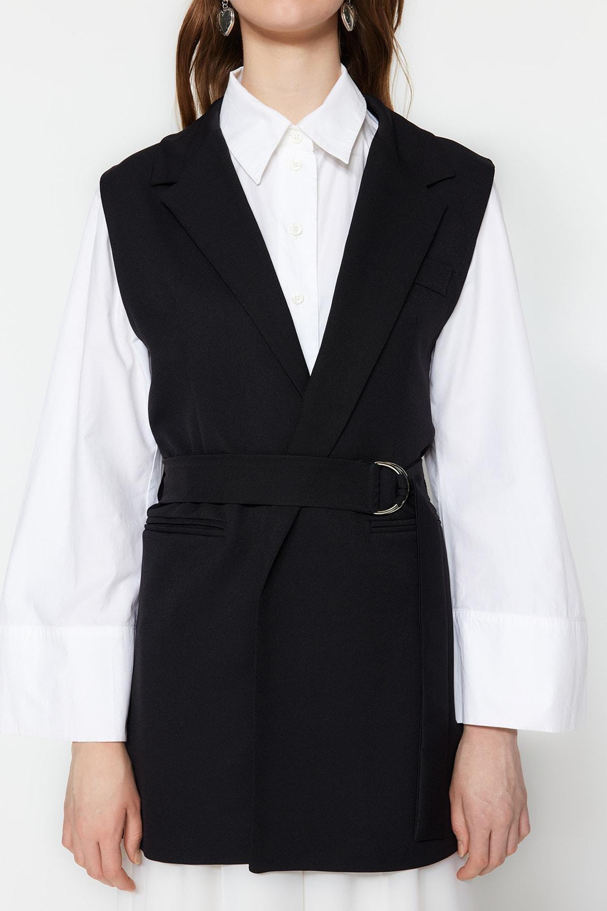 Black Lapel Collar Vest, , large image number 2