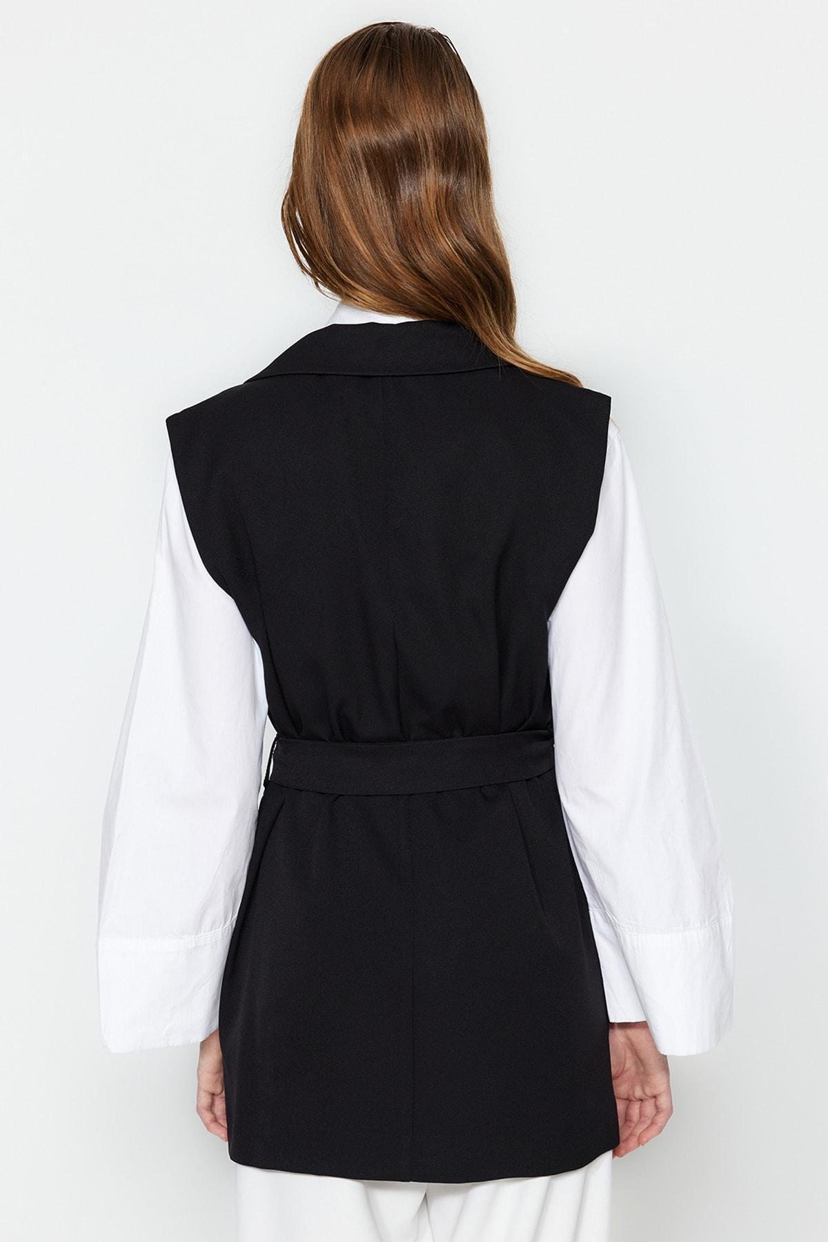 Black Lapel Collar Vest, , large image number 4