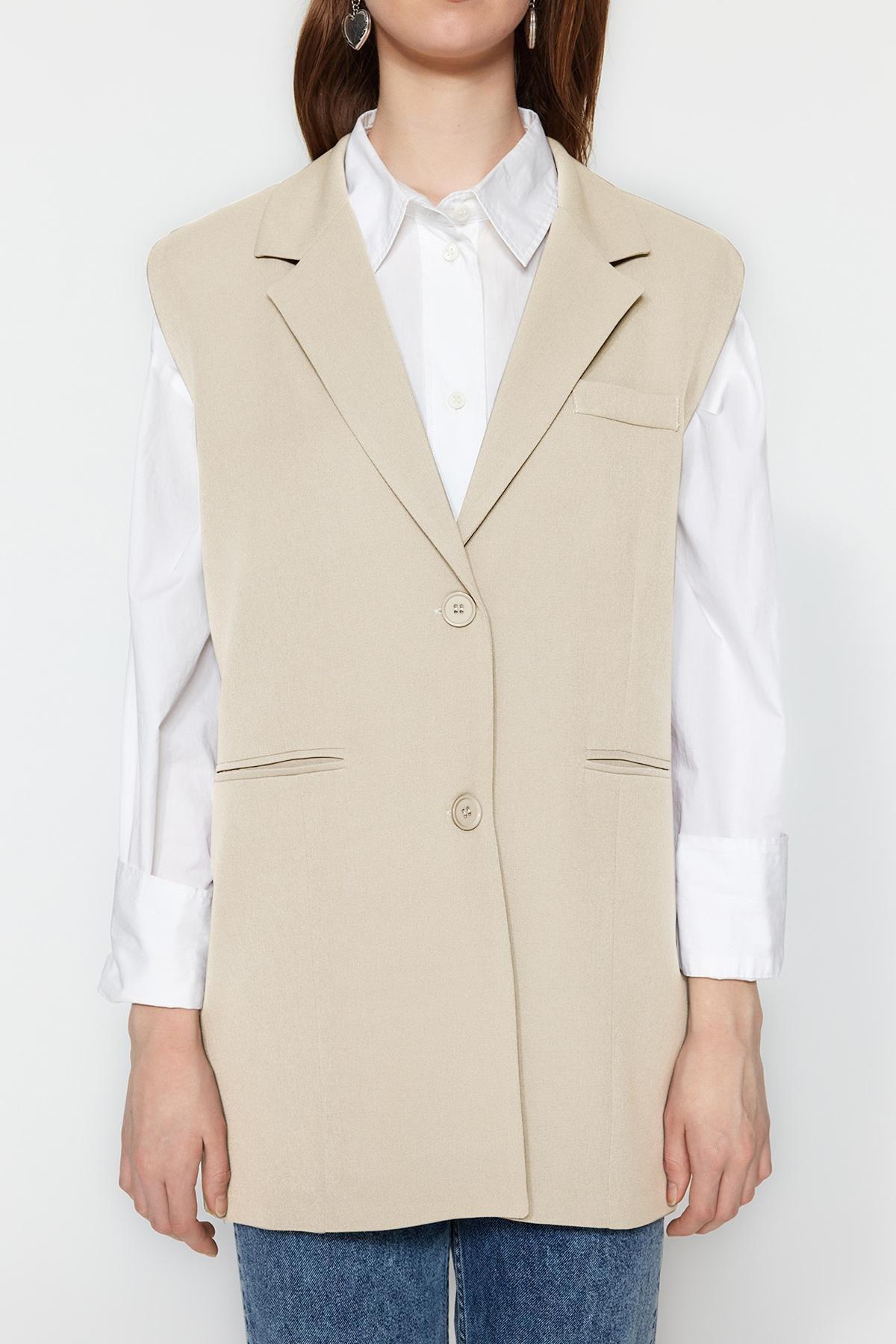 Beige Double-Breasted Vest, , large image number 3