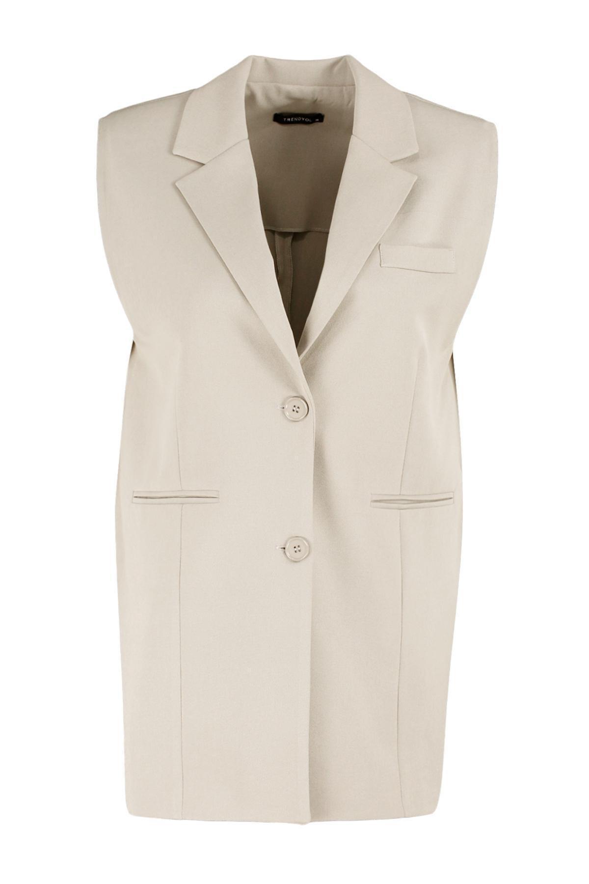 Trendyol - Beige Double-Breasted Vest