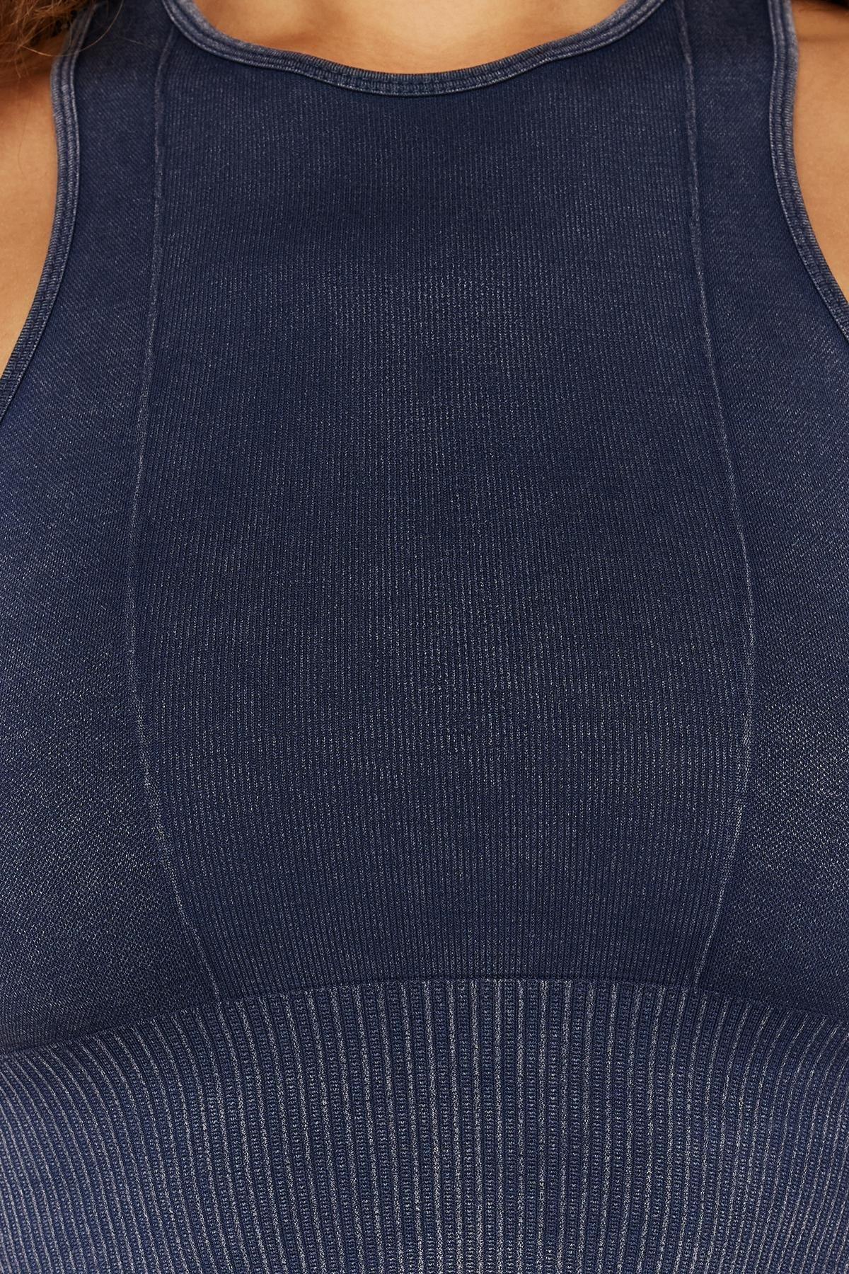 Navy Blue Seamless/Seamless Crop Acid Washed Halter Neck Knitted Sports Top/Blouse THMSS23SS00004, Single, , large image number 3