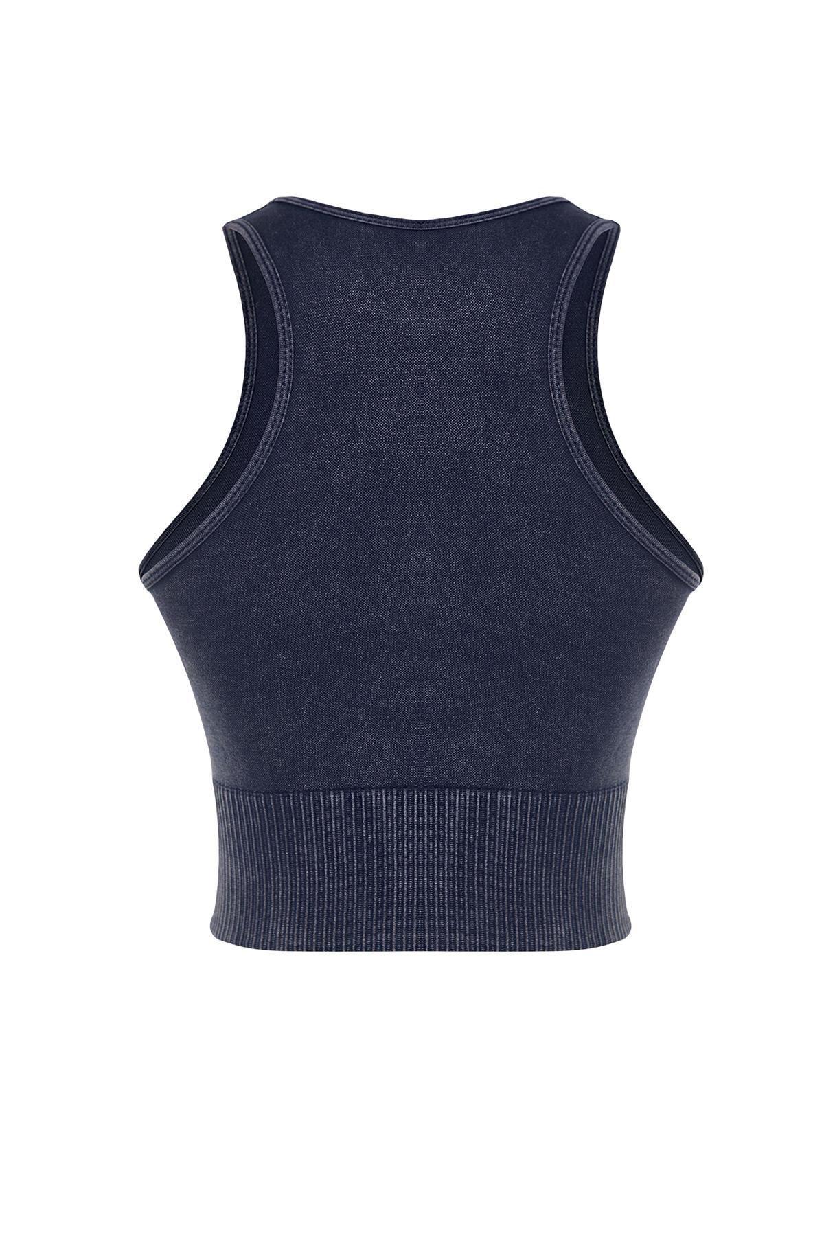 Navy Blue Seamless/Seamless Crop Acid Washed Halter Neck Knitted Sports Top/Blouse THMSS23SS00004, Single, , large image number 6
