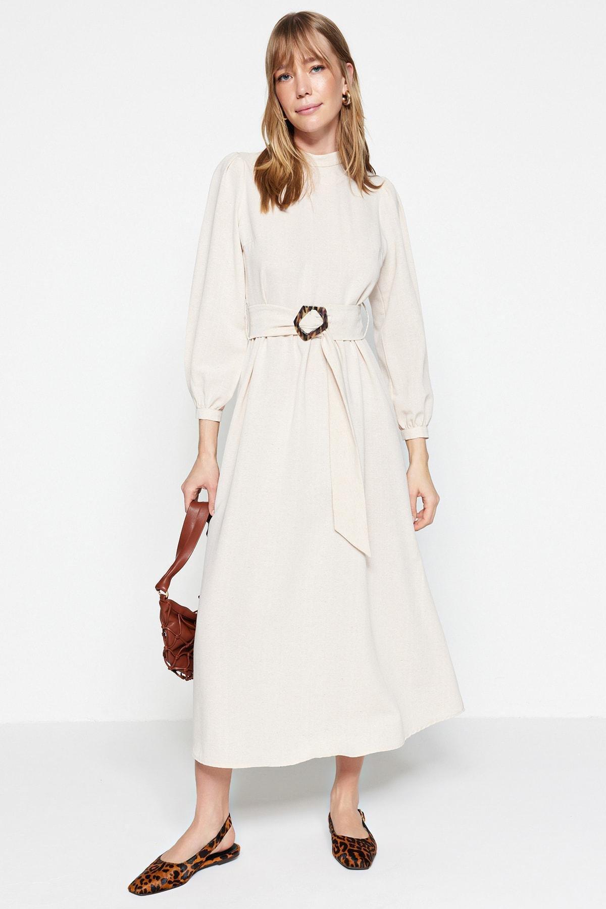 Ecru Belted Shift Dress, , large image number 0