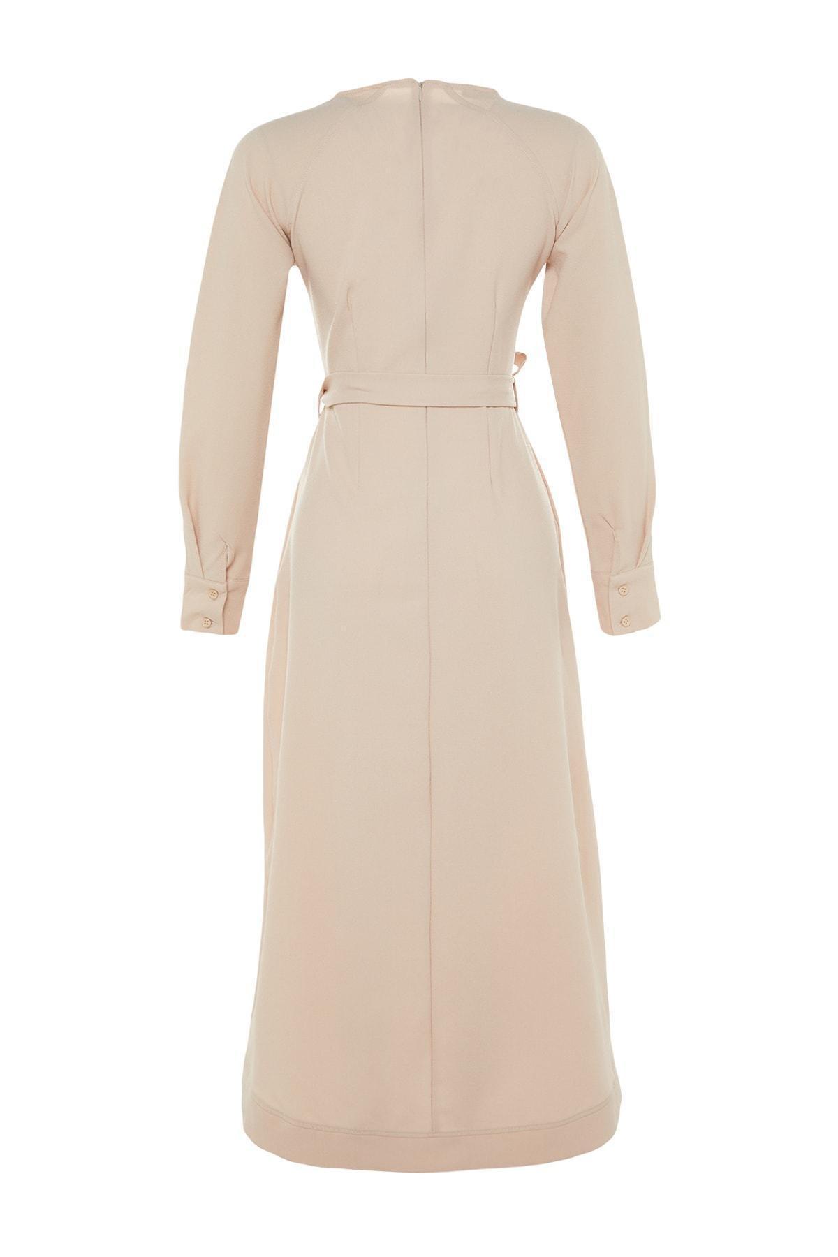 Beige A-Line Crew Neck Dress, , large image number 8