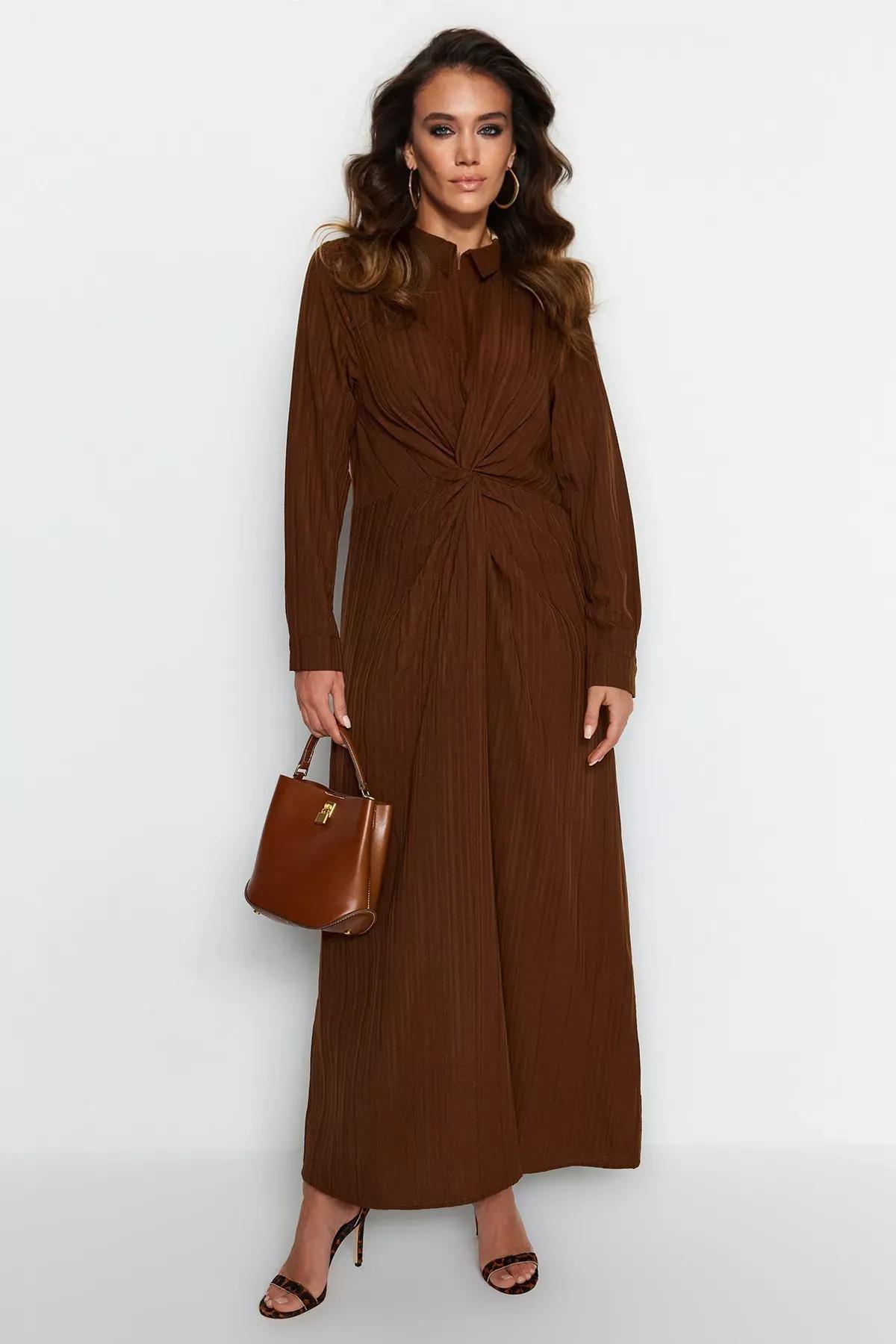 Brown Shift Knit Dress, Brown, medium