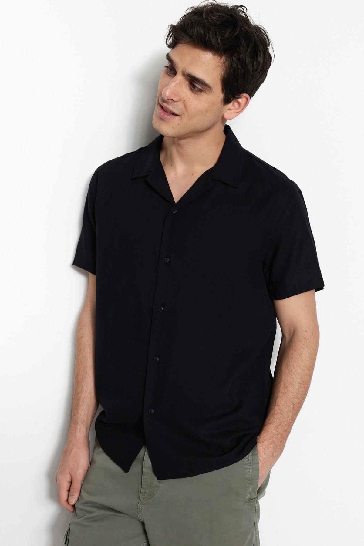 Black Cotton Collared Shirt, , large image number 0