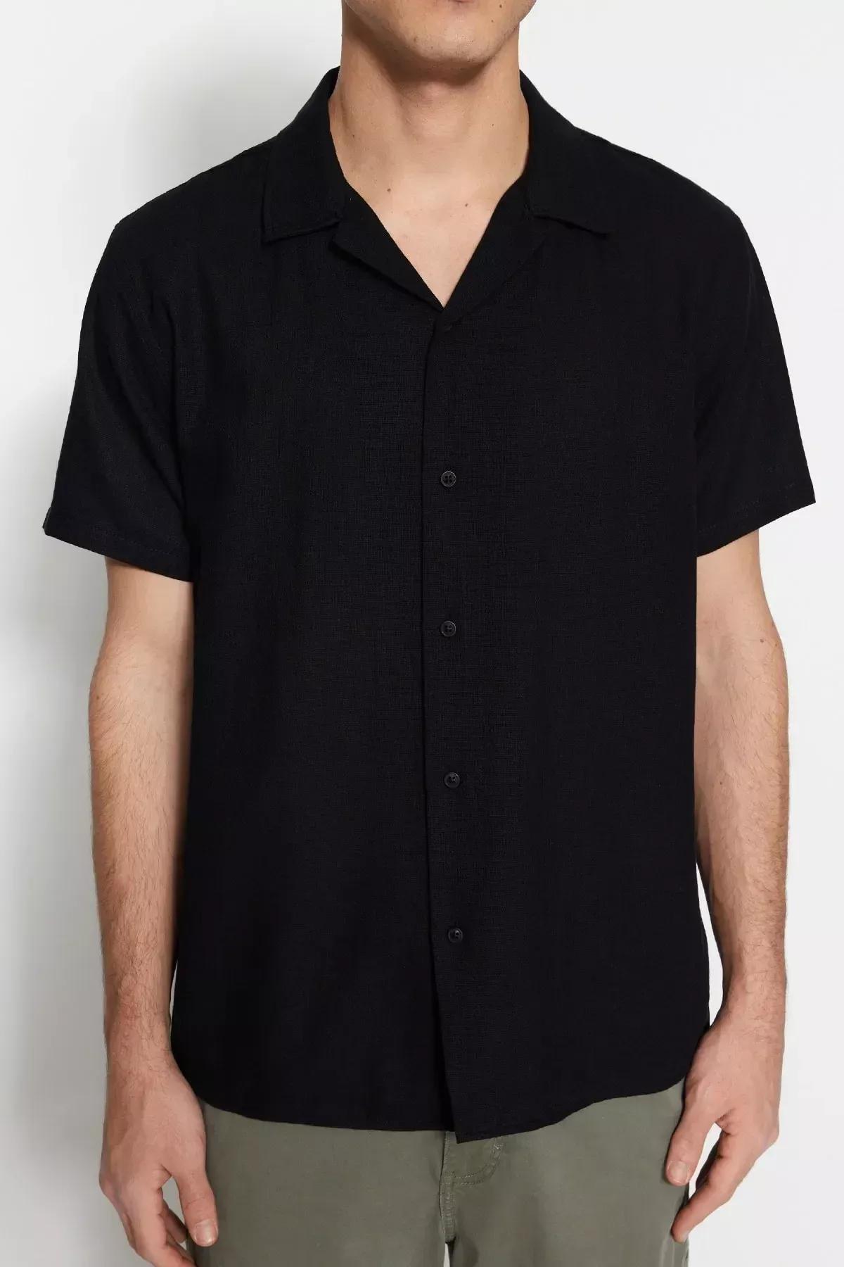Black Cotton Collared Shirt, Black, large image number 2