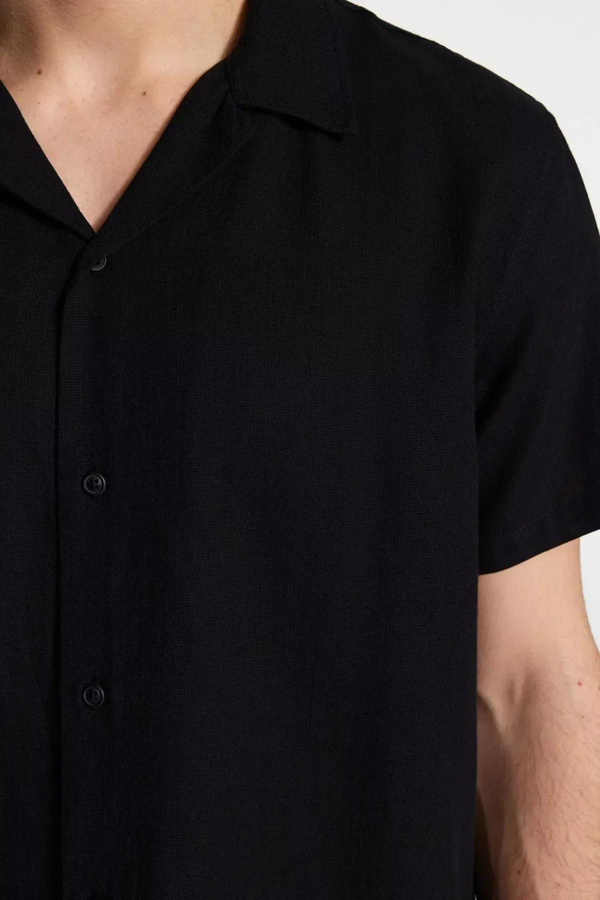 Black Cotton Collared Shirt, Black, large image number 3