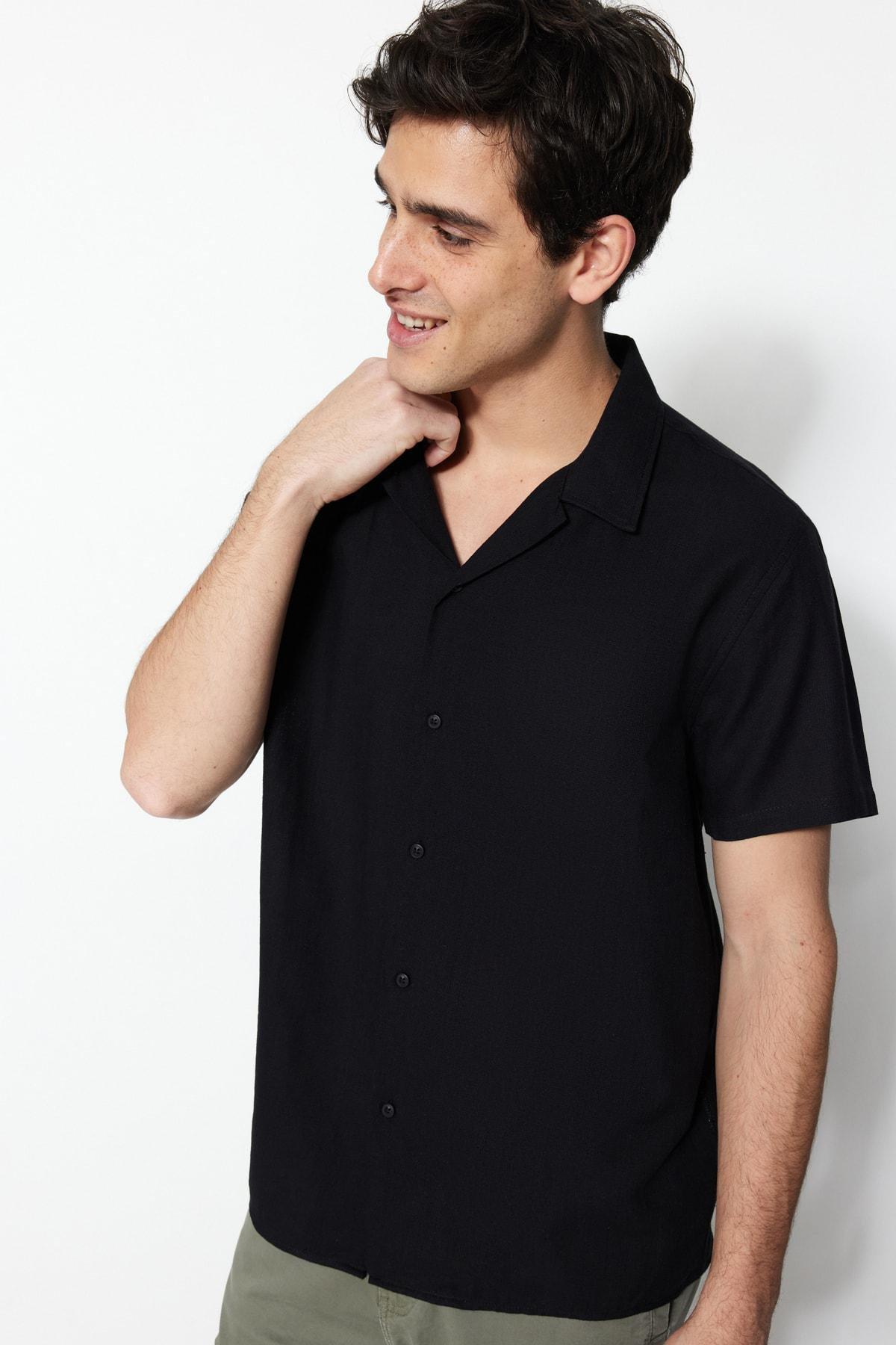 Black Cotton Collared Shirt, , large image number 4