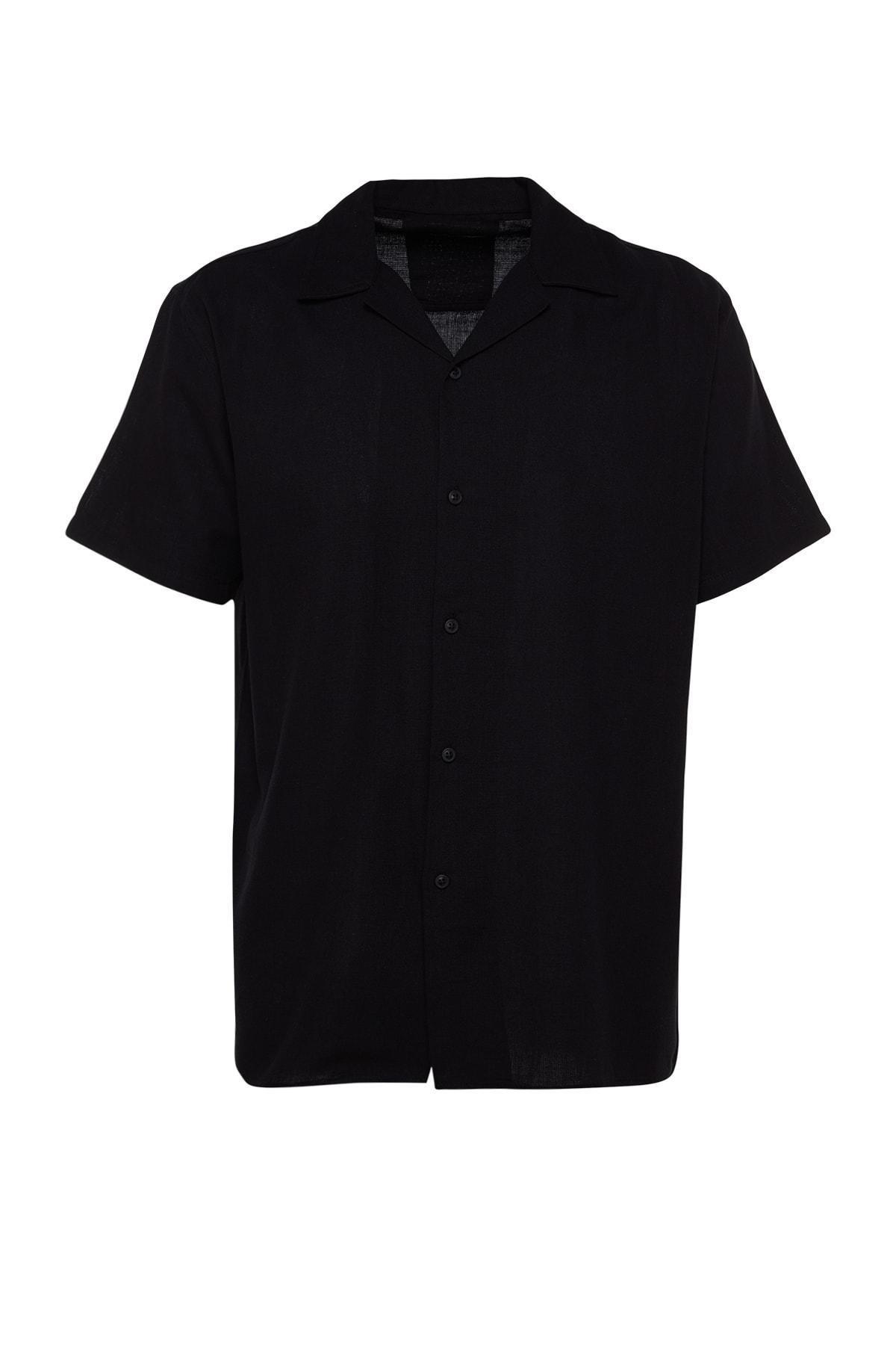 Black Cotton Collared Shirt, , large image number 6