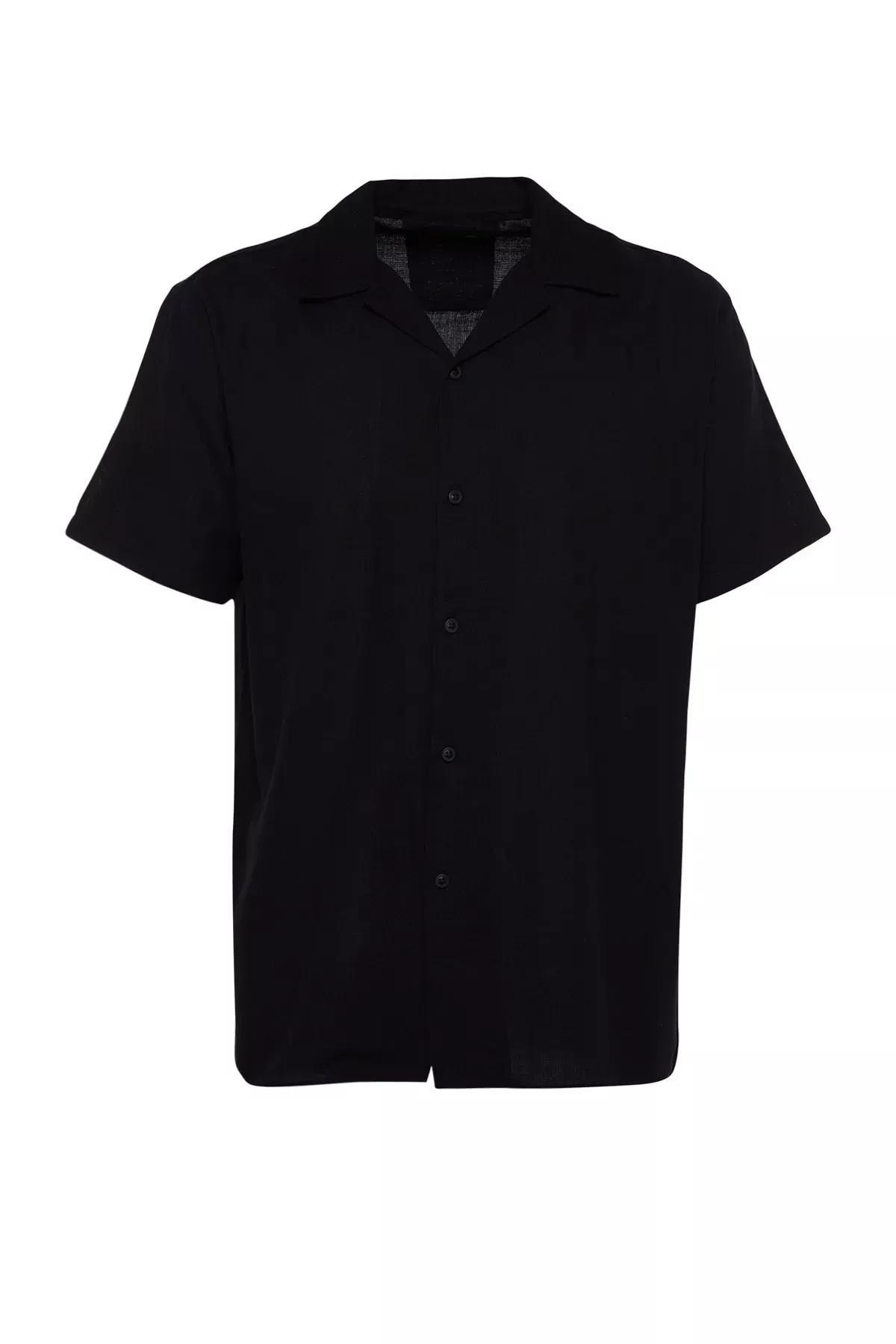 Black Cotton Collared Shirt, Black, large image number 6