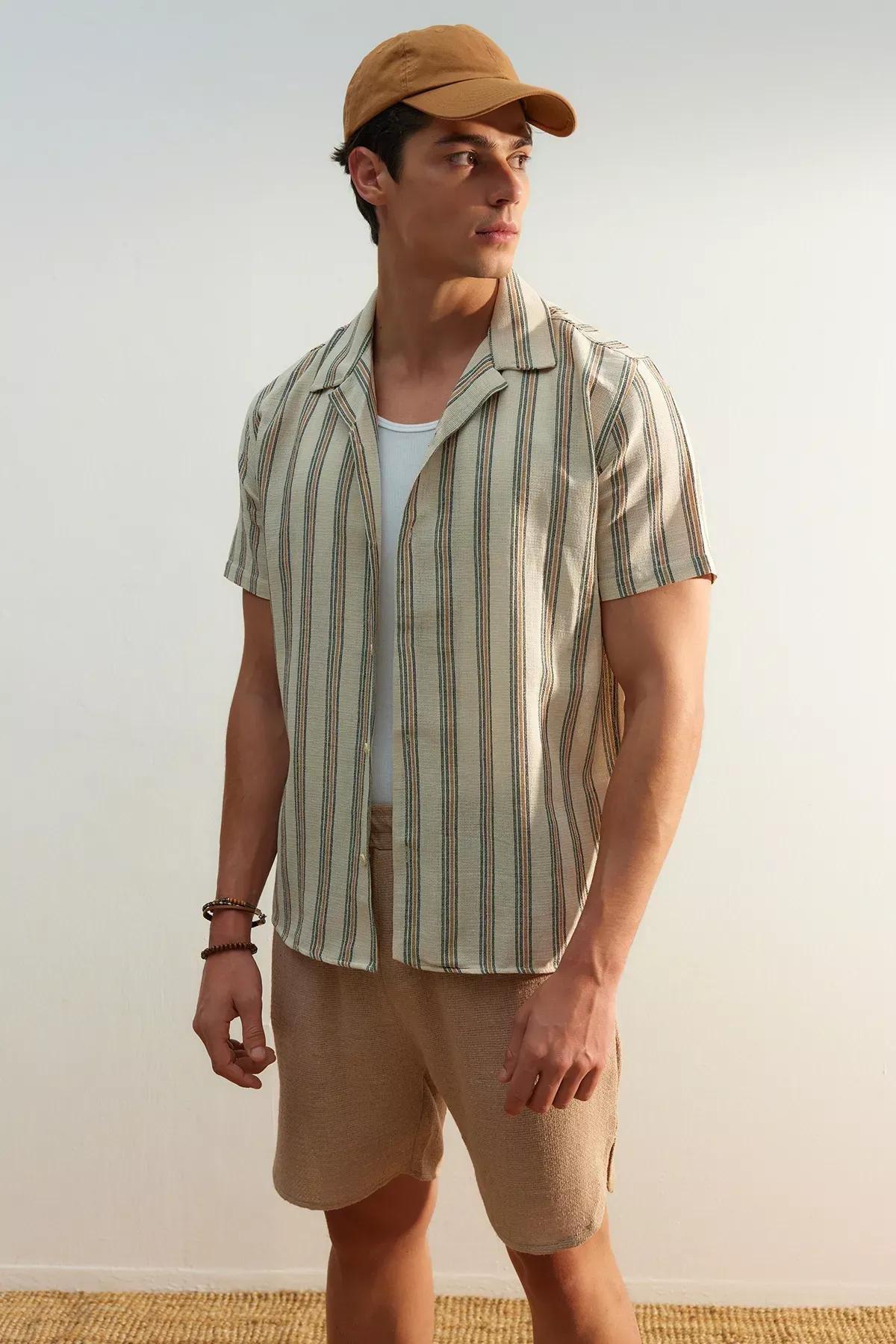 Green Striped Shirt, Green, medium