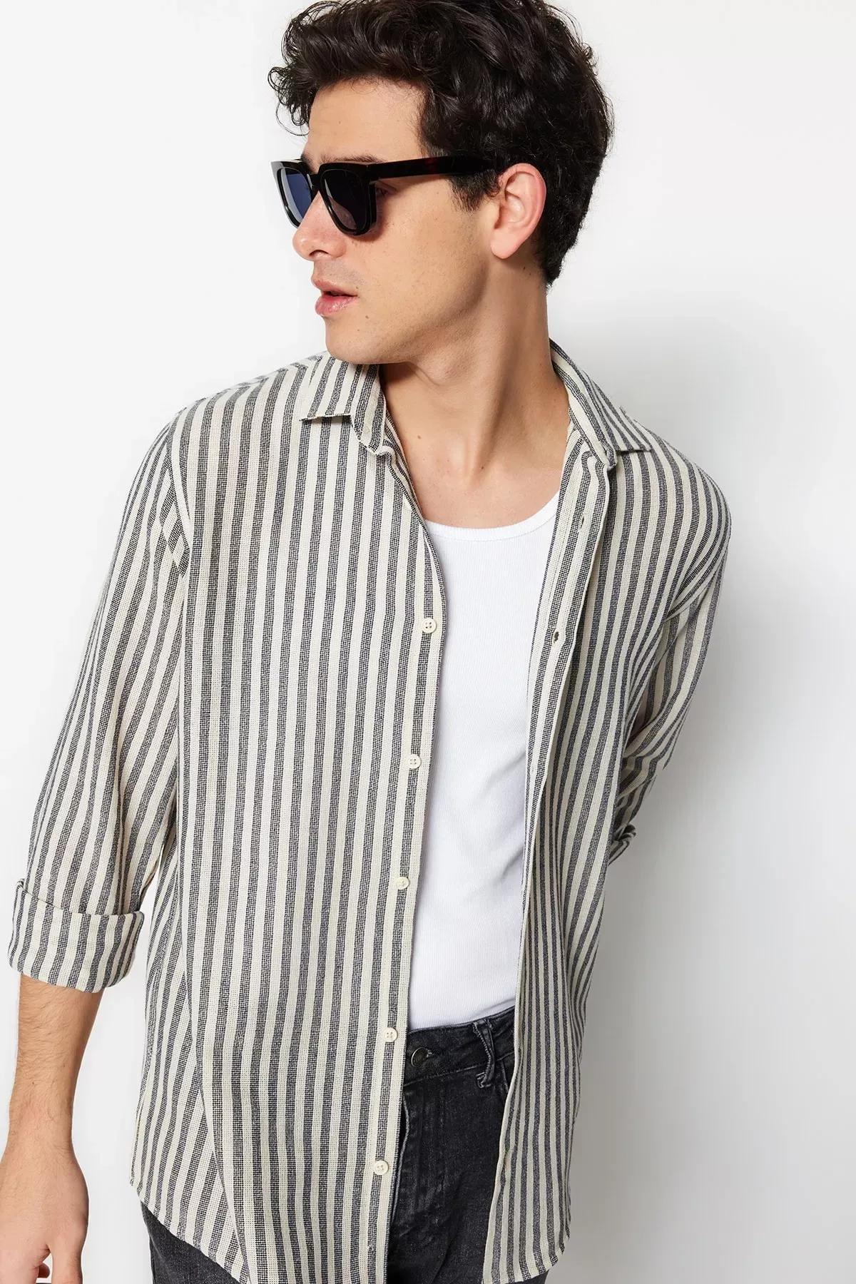 Multicolour Striped Shirt, Dark blue, medium
