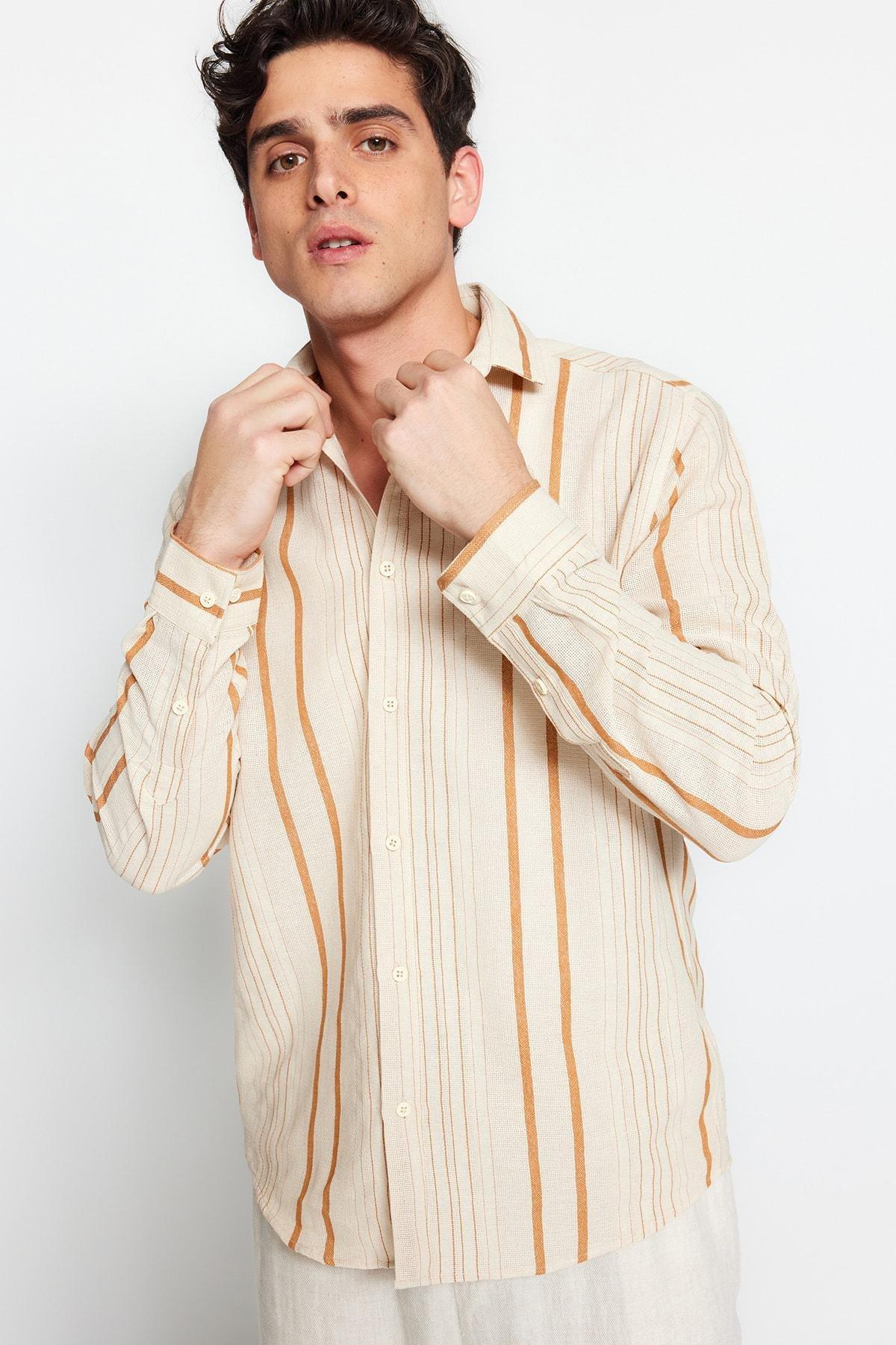 Trendyol - Brown Striped Shirt