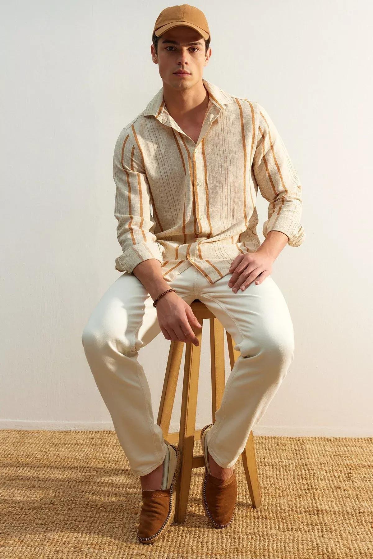 قميص مخطط، بني, Brown, large image number 2