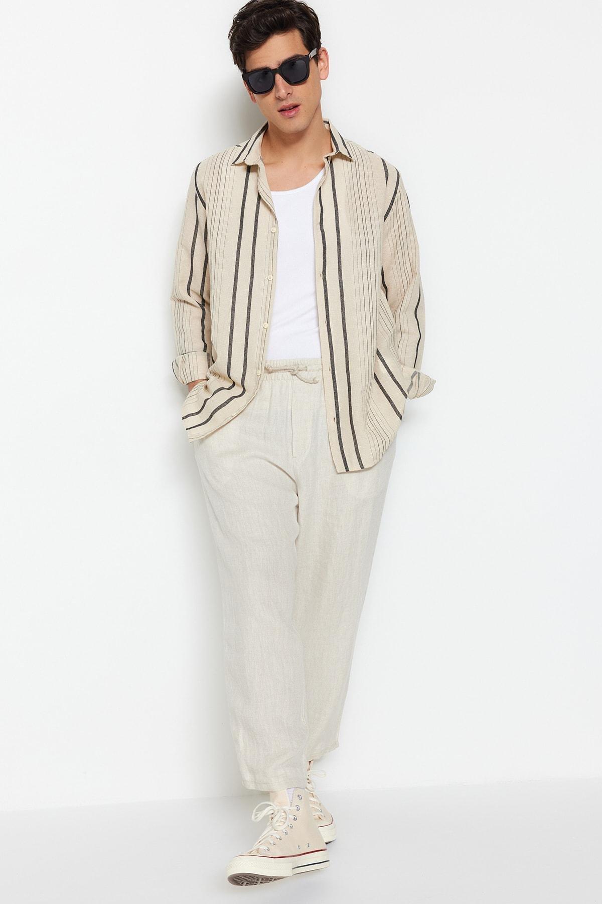 Beige Striped Shirt, Black, large image number 1