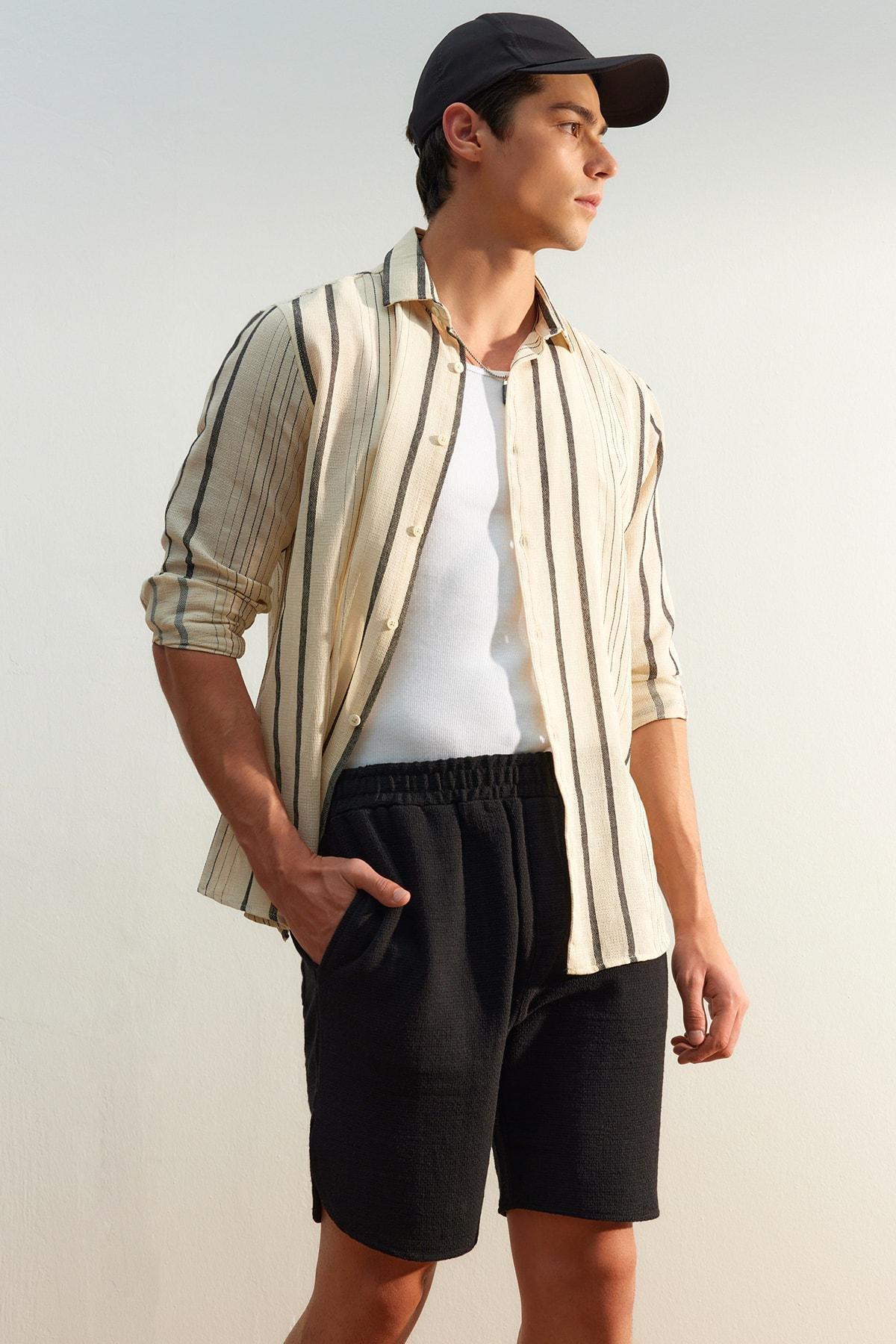 Beige Striped Shirt, Black, large image number 2