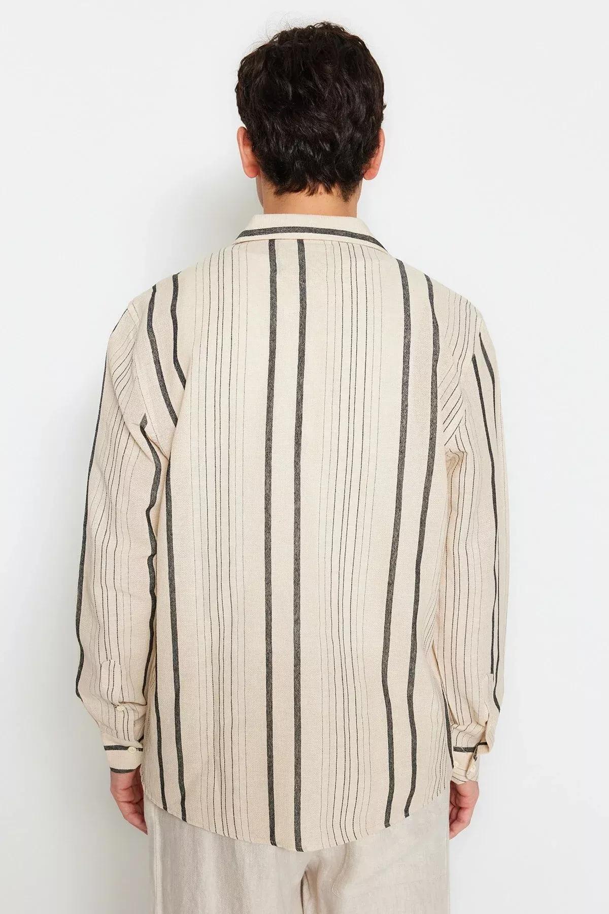 Beige Striped Shirt, Black, large image number 4