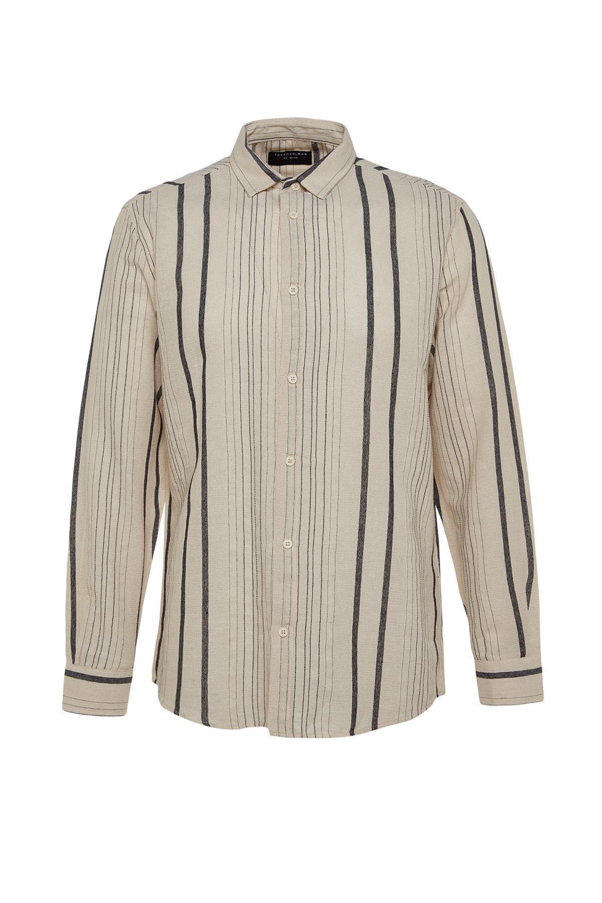 Trendyol - Beige Striped Shirt <br>