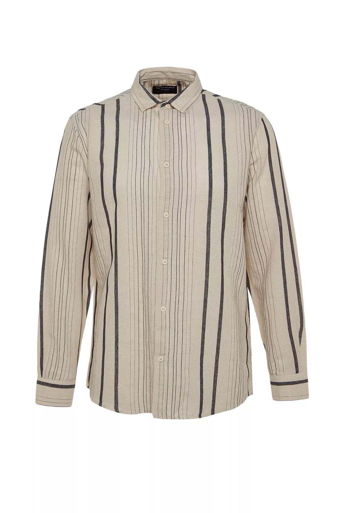 Beige Striped Shirt, Black, large image number 5