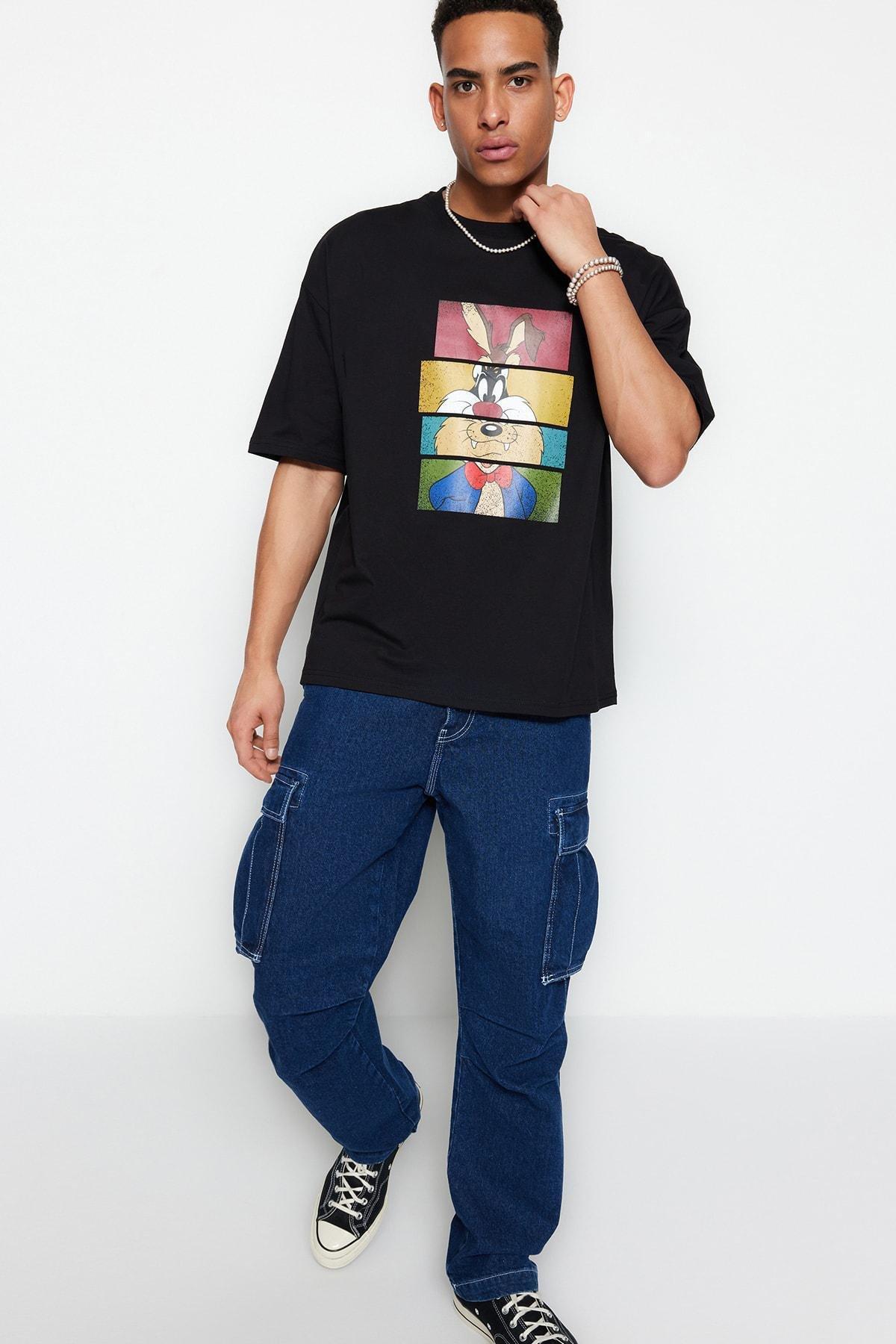 Black Graphic Oversize T-Shirt, , large image number 0