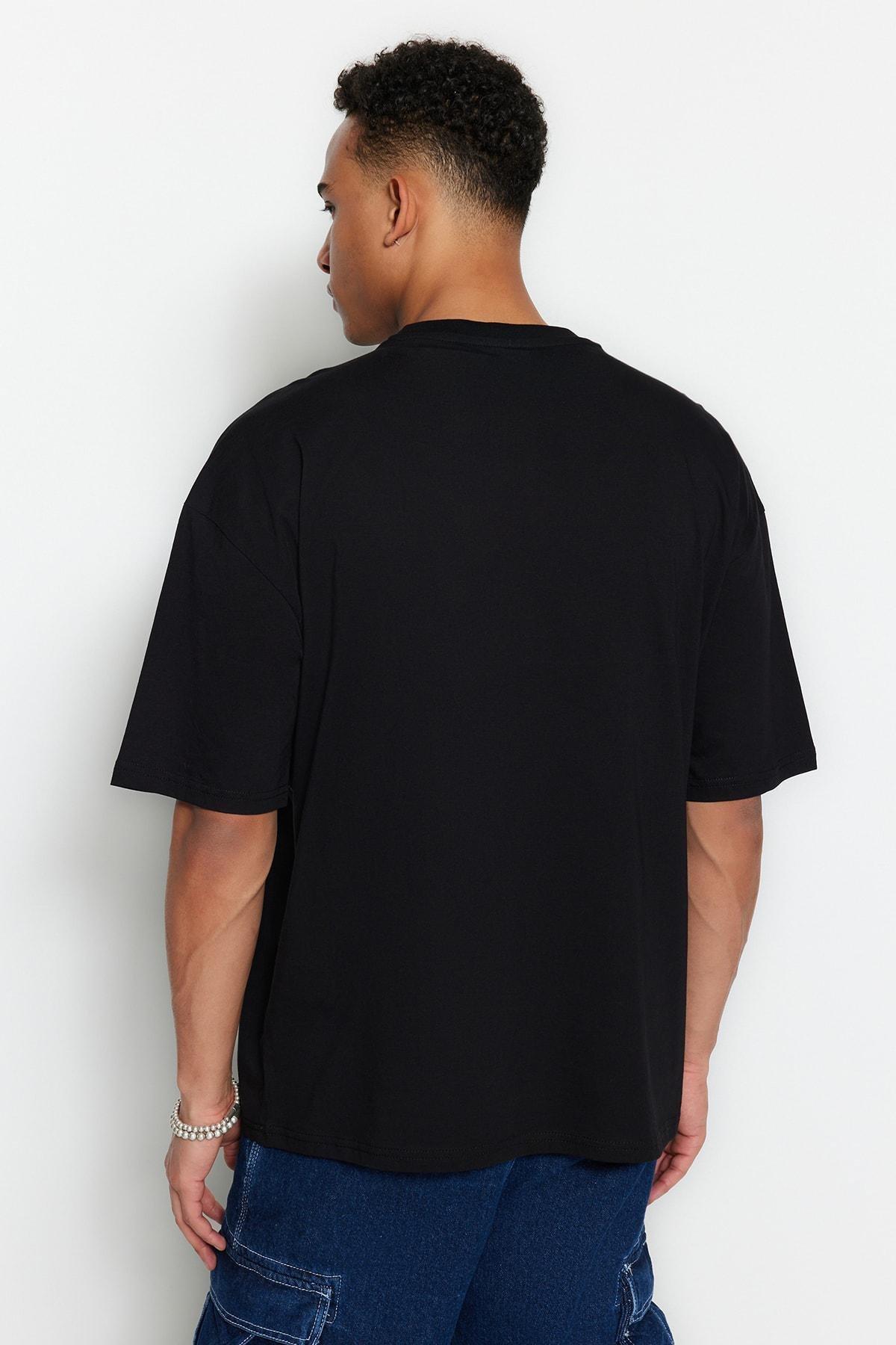 Black Graphic Oversize T-Shirt, , large image number 4
