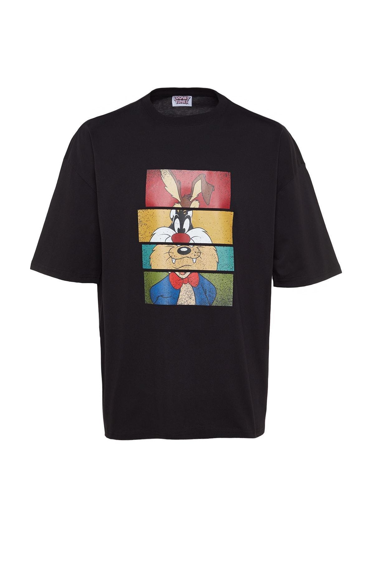 Black Graphic Oversize T-Shirt, , large image number 5