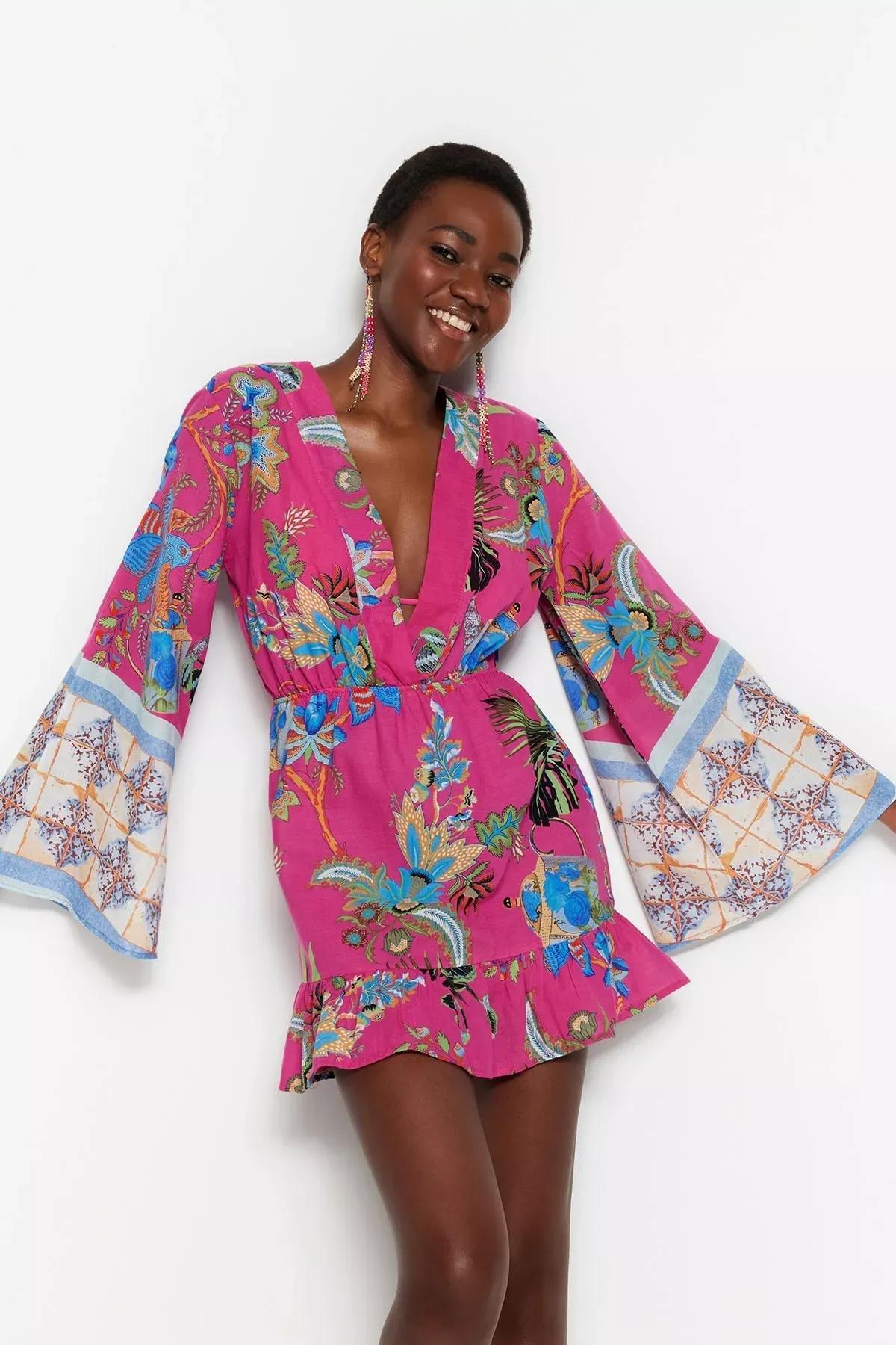 Multicolour Ruffle Hem Dress, Multicolor, large image number 3