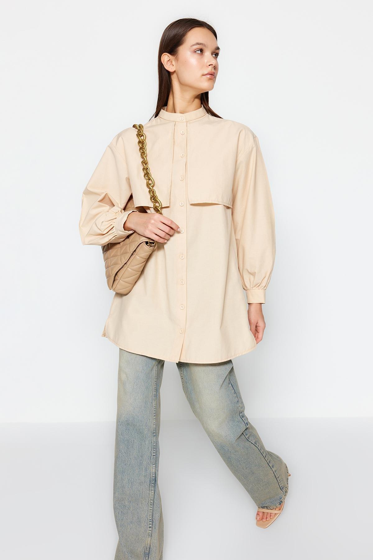 Beige Cotton Woven Shirt, , large image number 0
