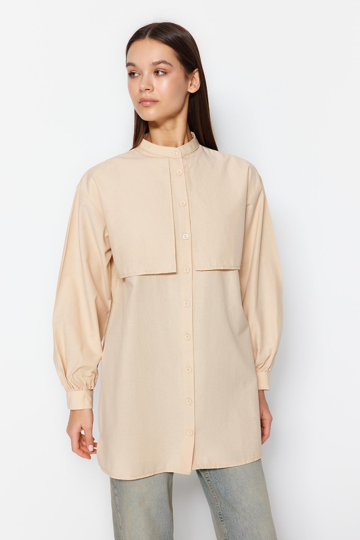 Beige Cotton Woven Shirt, , large image number 1