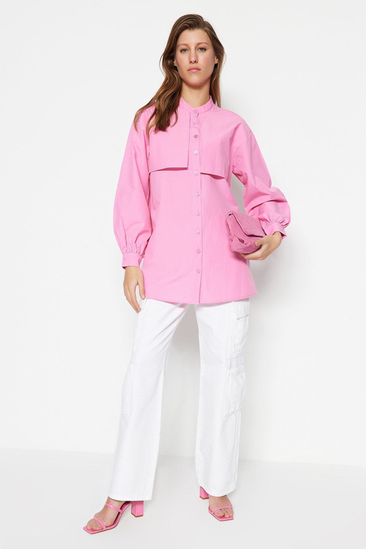 Pink Mandarin Collar Shirt, , large image number 0
