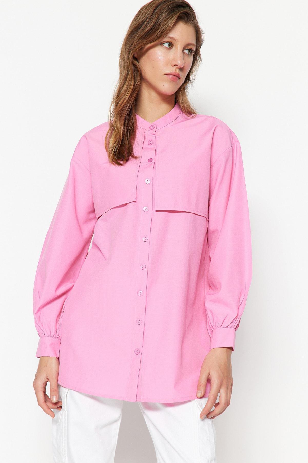 Pink Mandarin Collar Shirt, , large image number 1