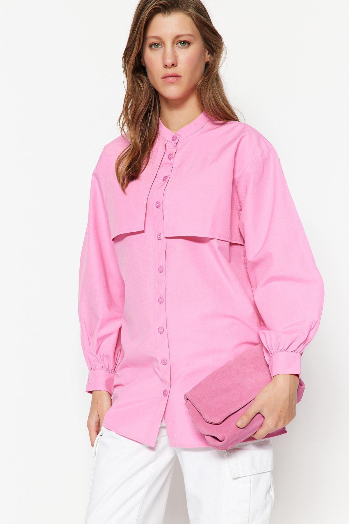 Pink Mandarin Collar Shirt, , large image number 4