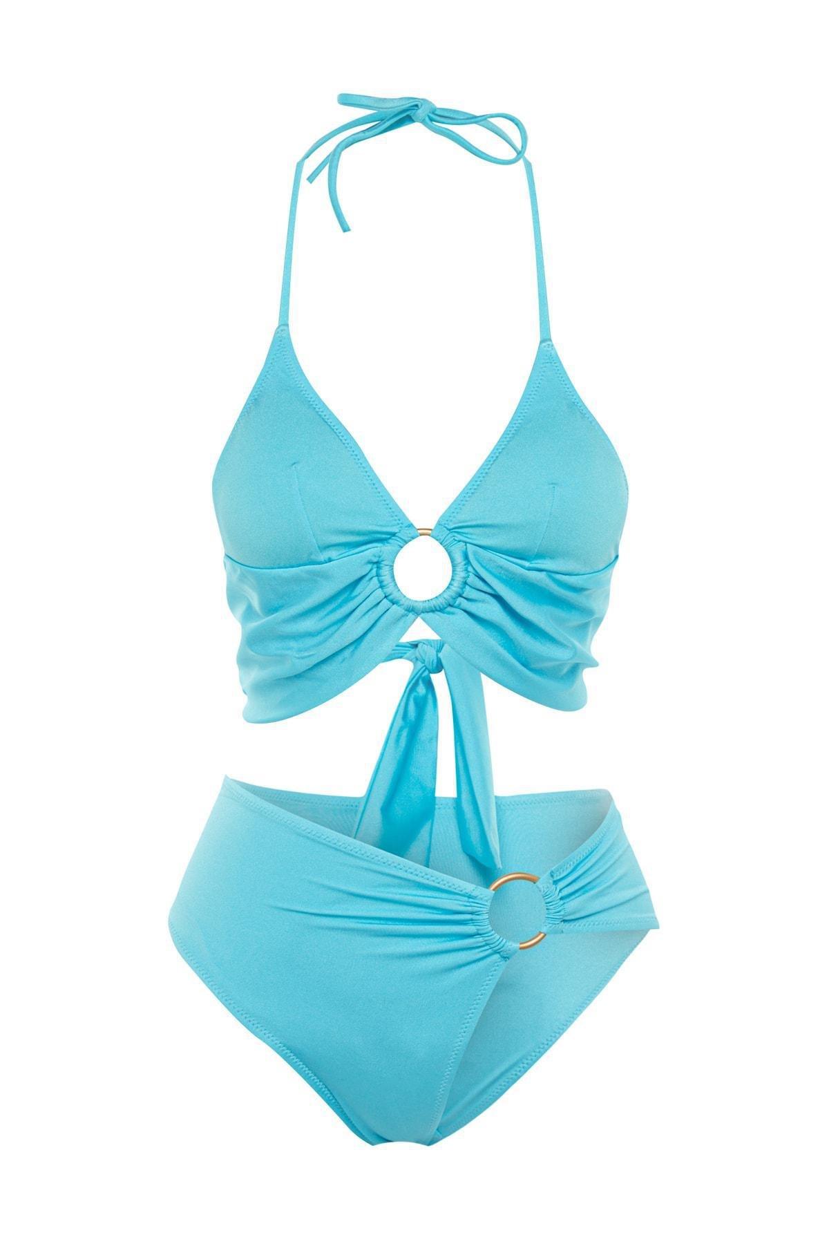 Turquoise Mid Waist Bikini Set, , large image number 5