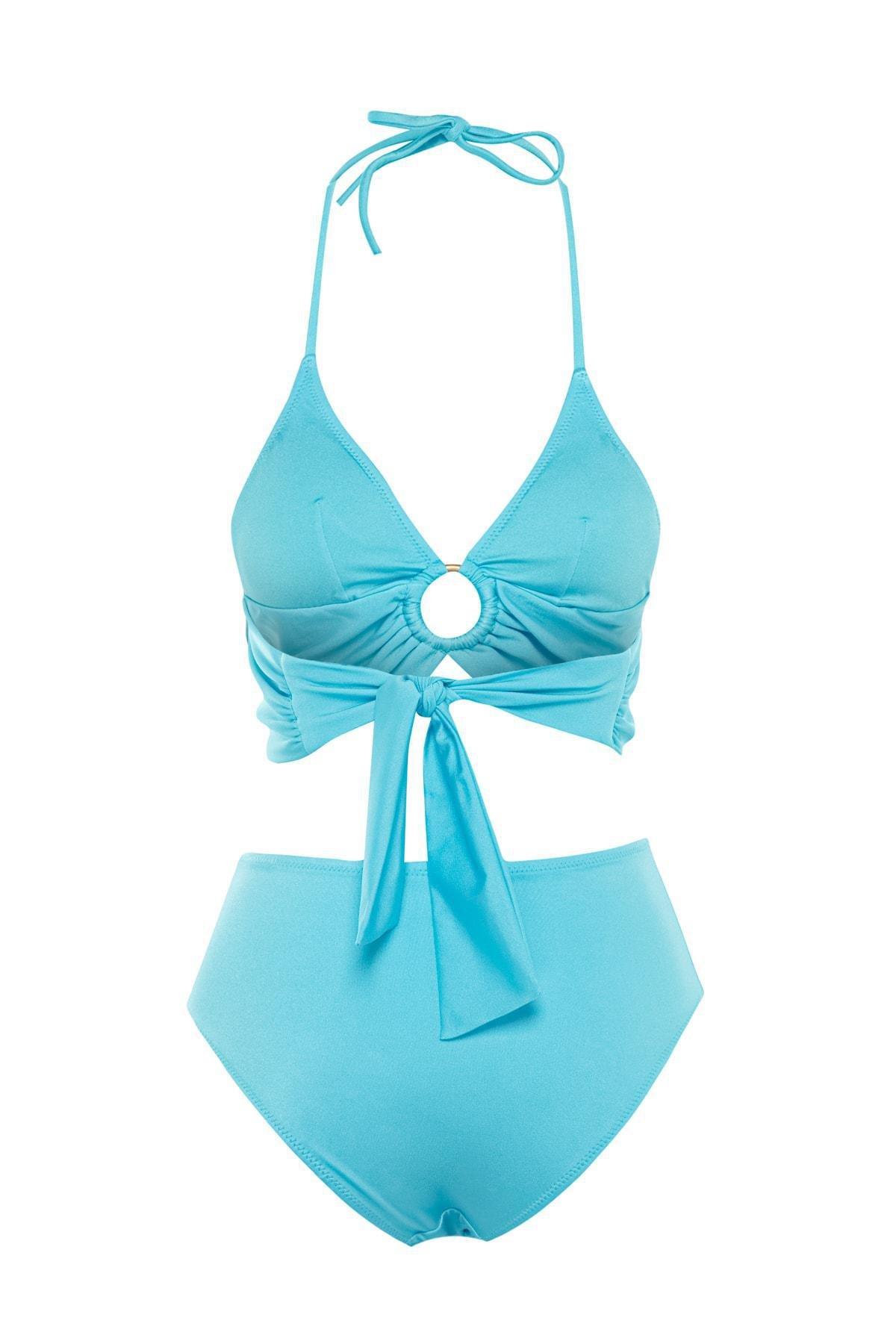Turquoise Mid Waist Bikini Set, , large image number 7
