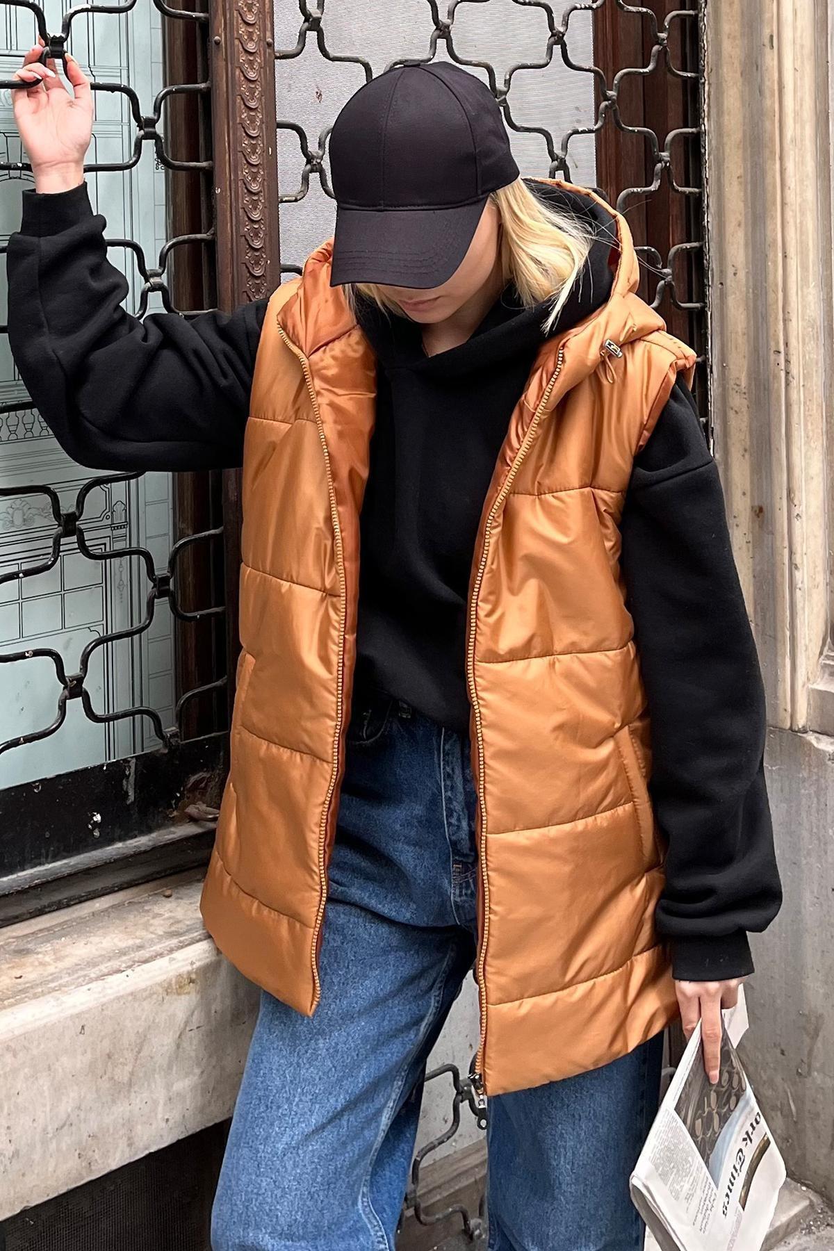 Brown Puffer Oversized Vest, , large image number 3