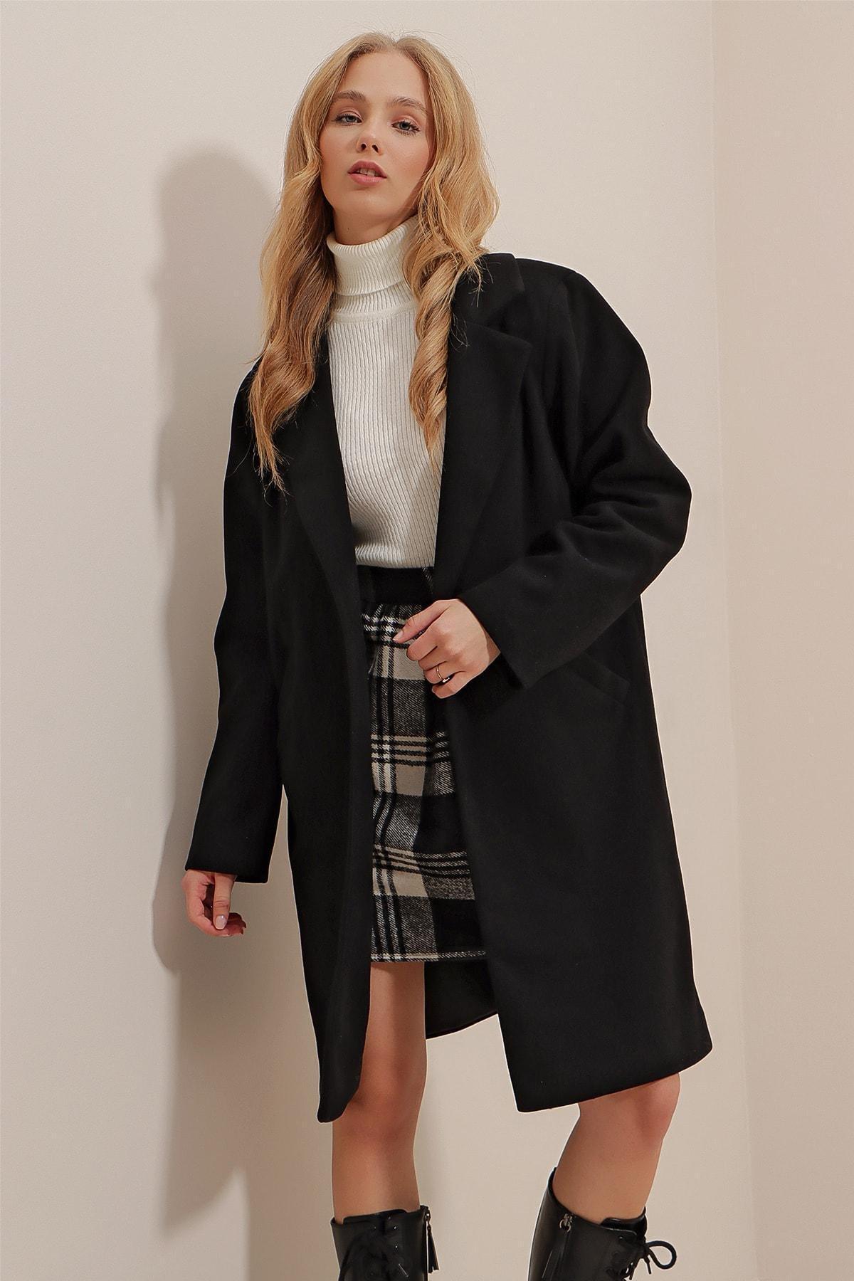 Black Double-Breasted Coat, Black, large image number 1