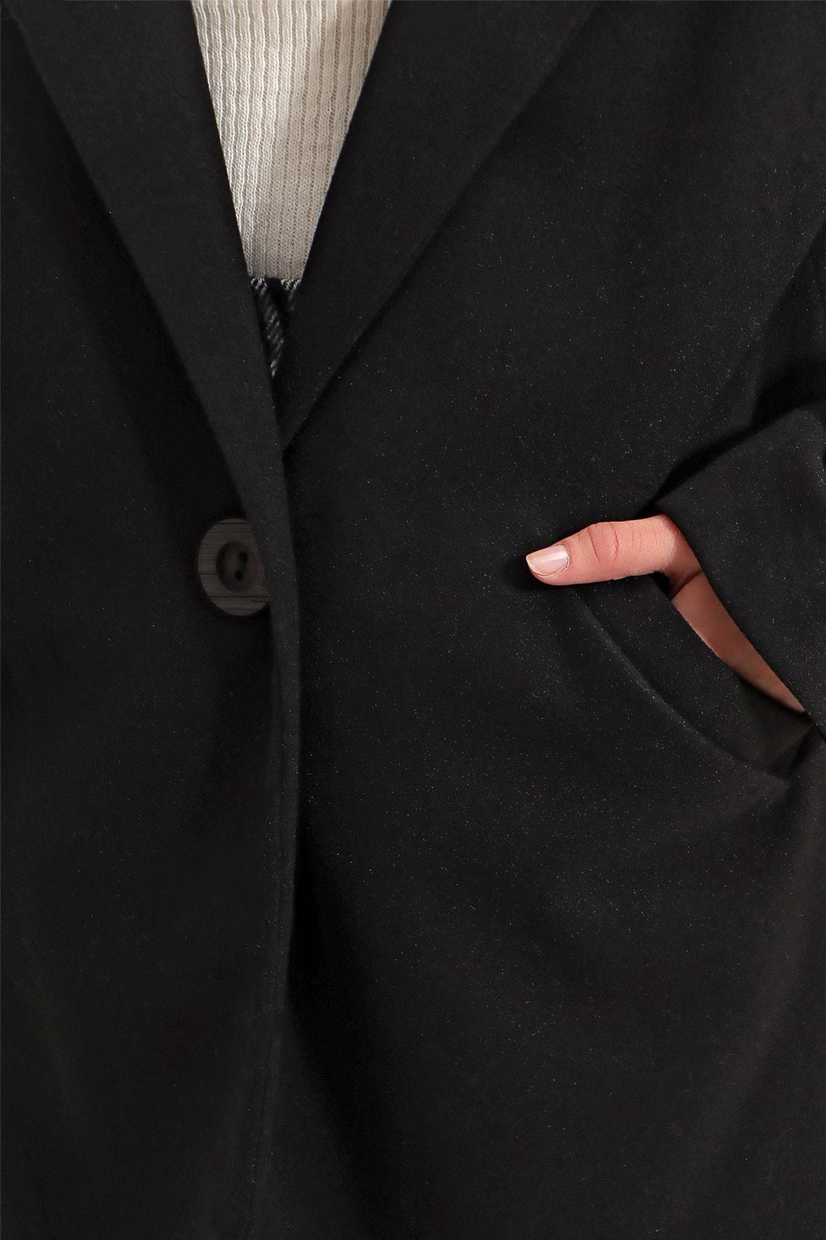 Black Double-Breasted Coat, Black, large image number 3